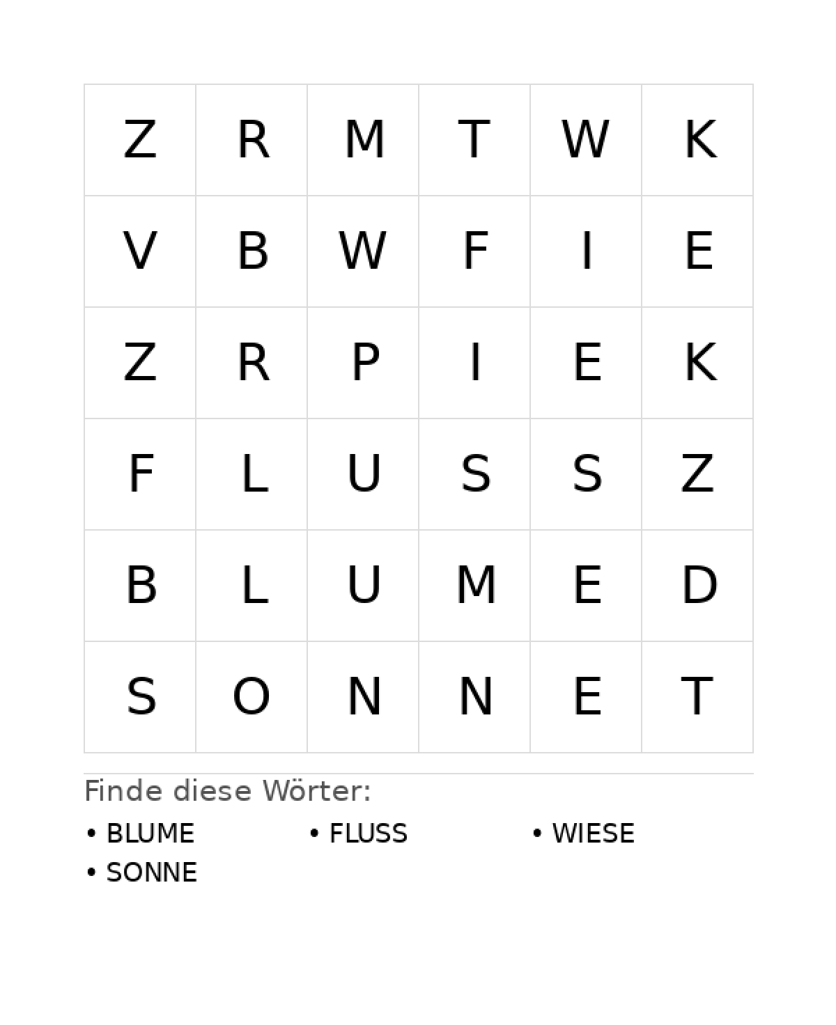Wortsuchrätsel Wortsuchrätsel: Natur für Vorschule aus der Kategorie Wortsuchrätsel - kostenlos ausdrucken