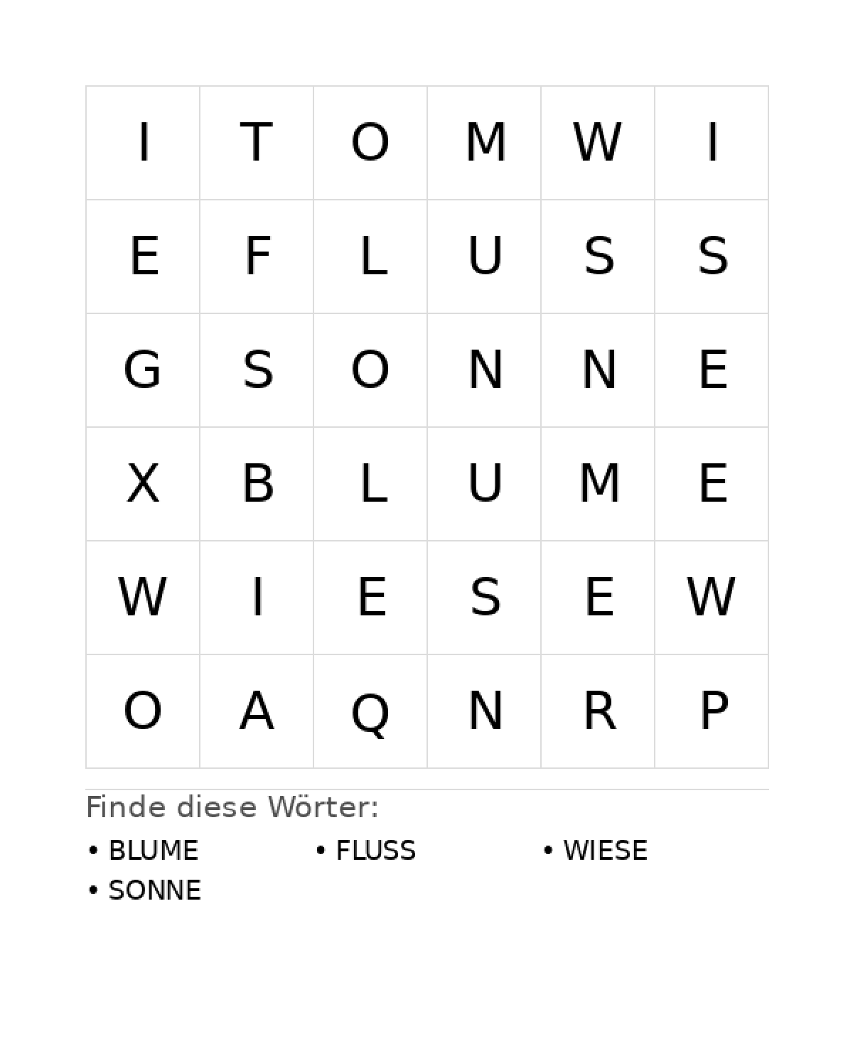 Wortsuchrätsel Wortsuchrätsel: Natur für Vorschule aus der Kategorie Wortsuchrätsel - kostenlos ausdrucken