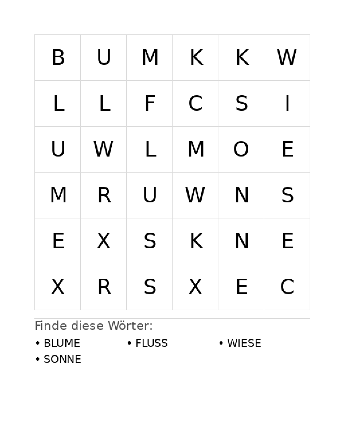 Wortsuchrätsel Wortsuchrätsel: Natur für Vorschule aus der Kategorie Wortsuchrätsel - kostenlos ausdrucken