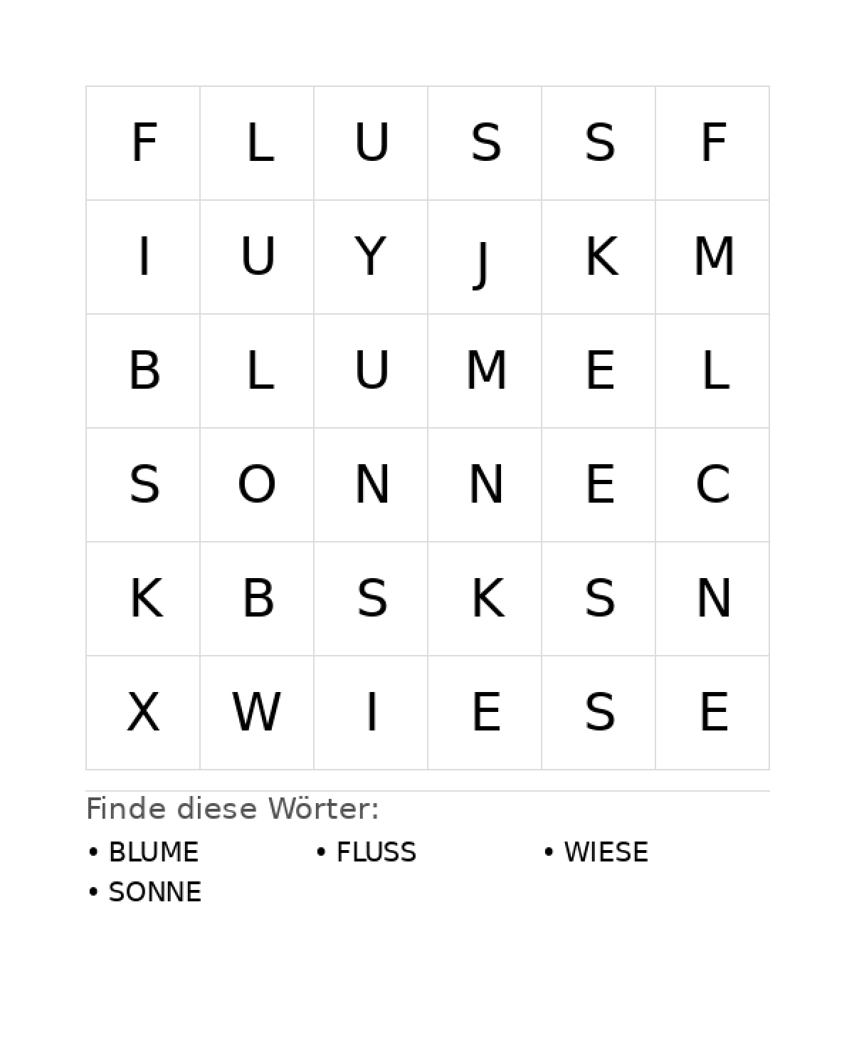 Wortsuchrätsel Wortsuchrätsel: Natur für Vorschule aus der Kategorie Wortsuchrätsel - kostenlos ausdrucken