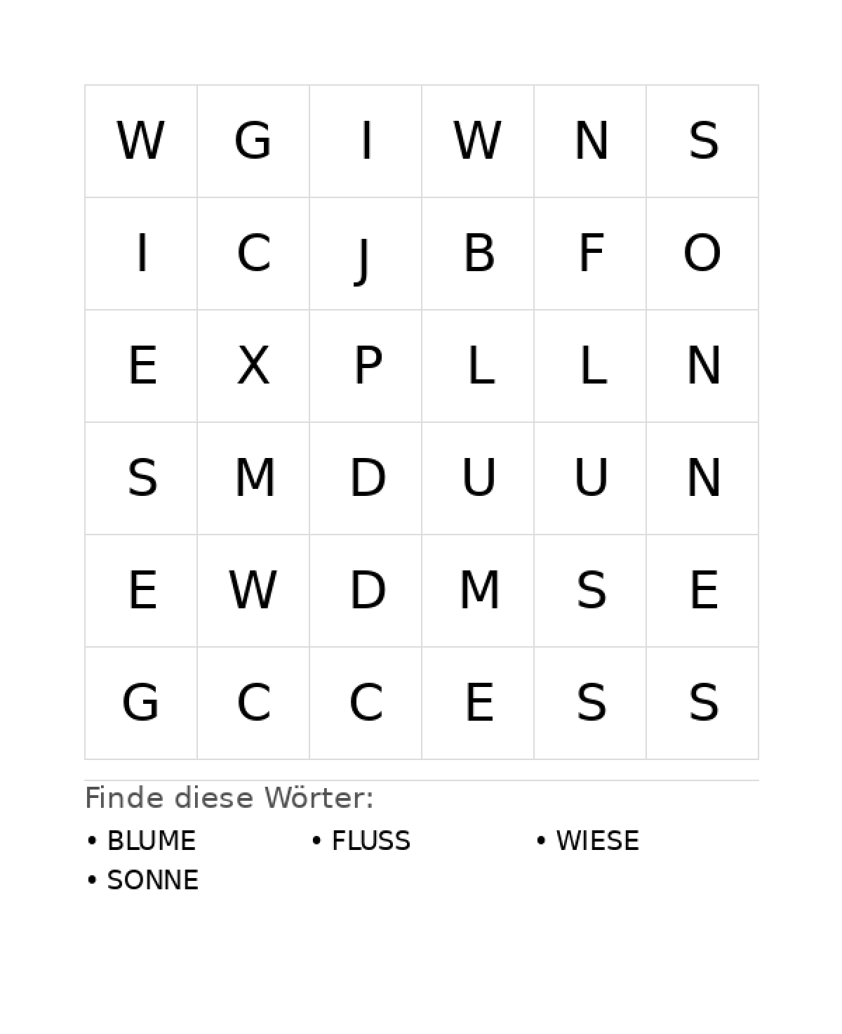 Wortsuchrätsel Wortsuchrätsel: Natur für Vorschule aus der Kategorie Wortsuchrätsel - kostenlos ausdrucken