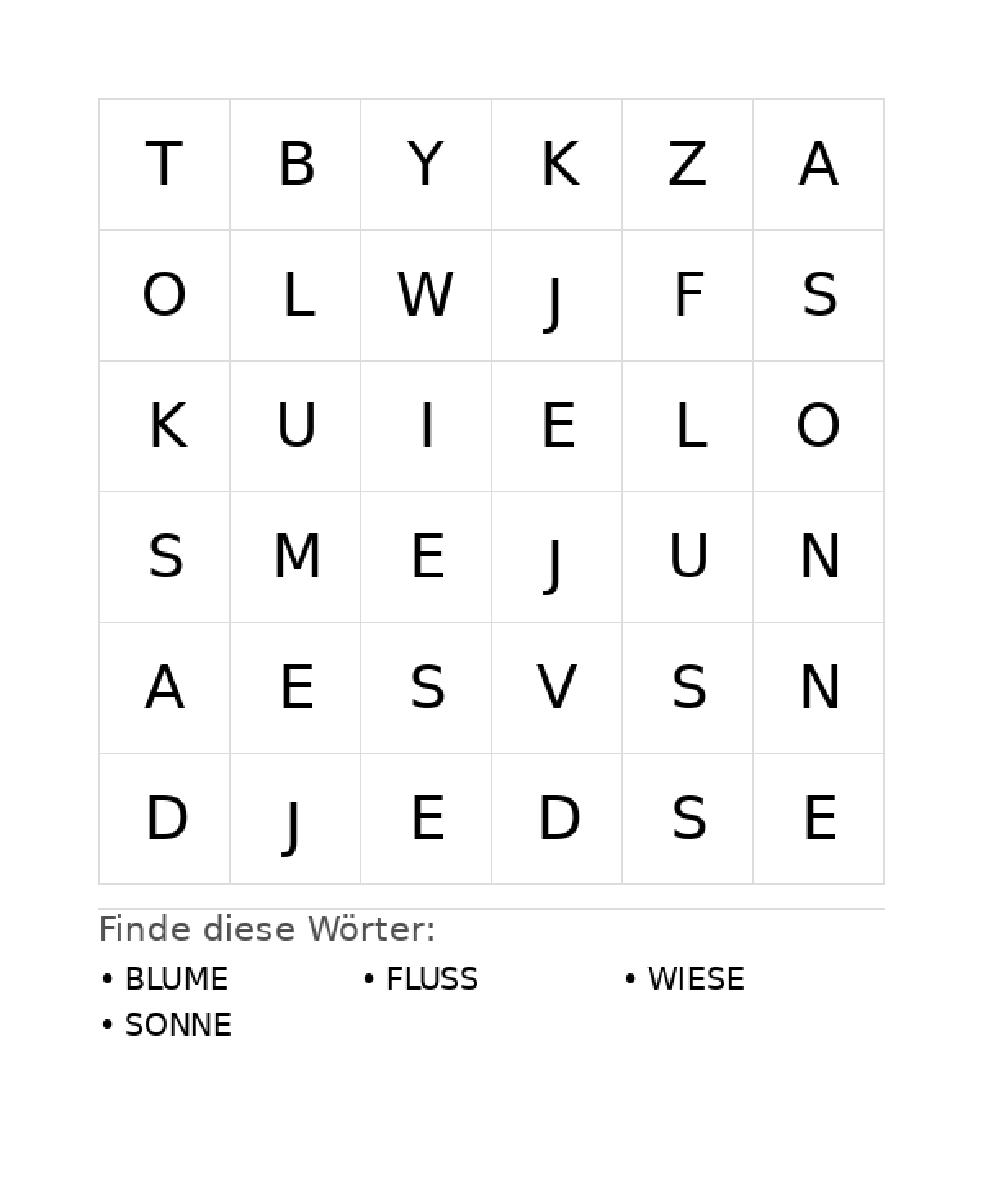 Wortsuchrätsel Wortsuchrätsel: Natur für Vorschule aus der Kategorie Wortsuchrätsel - kostenlos ausdrucken