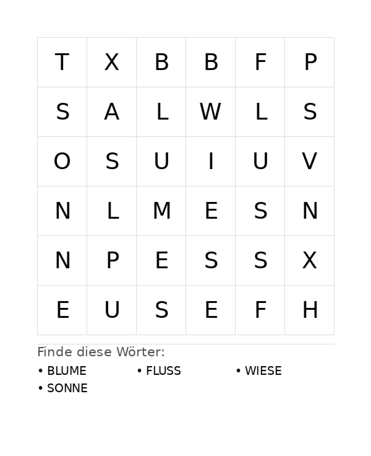 Wortsuchrätsel Wortsuchrätsel: Natur für Vorschule aus der Kategorie Wortsuchrätsel - kostenlos ausdrucken
