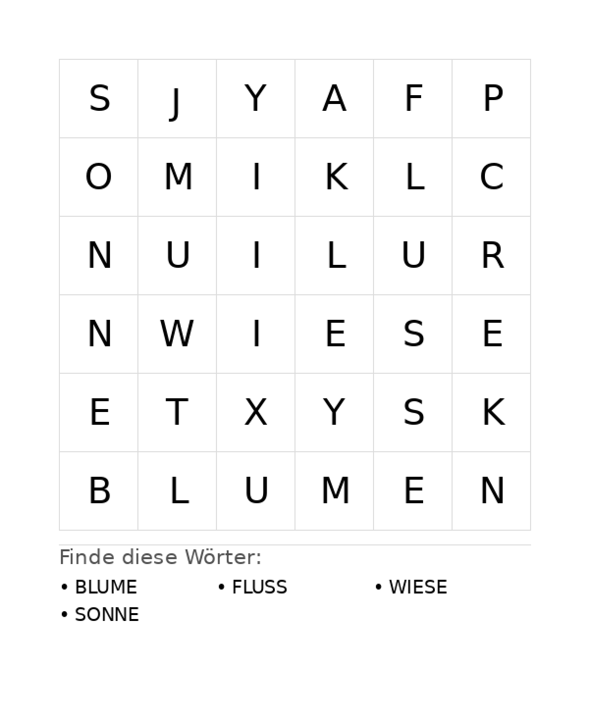 Wortsuchrätsel Wortsuchrätsel: Natur für Vorschule aus der Kategorie Wortsuchrätsel - kostenlos ausdrucken