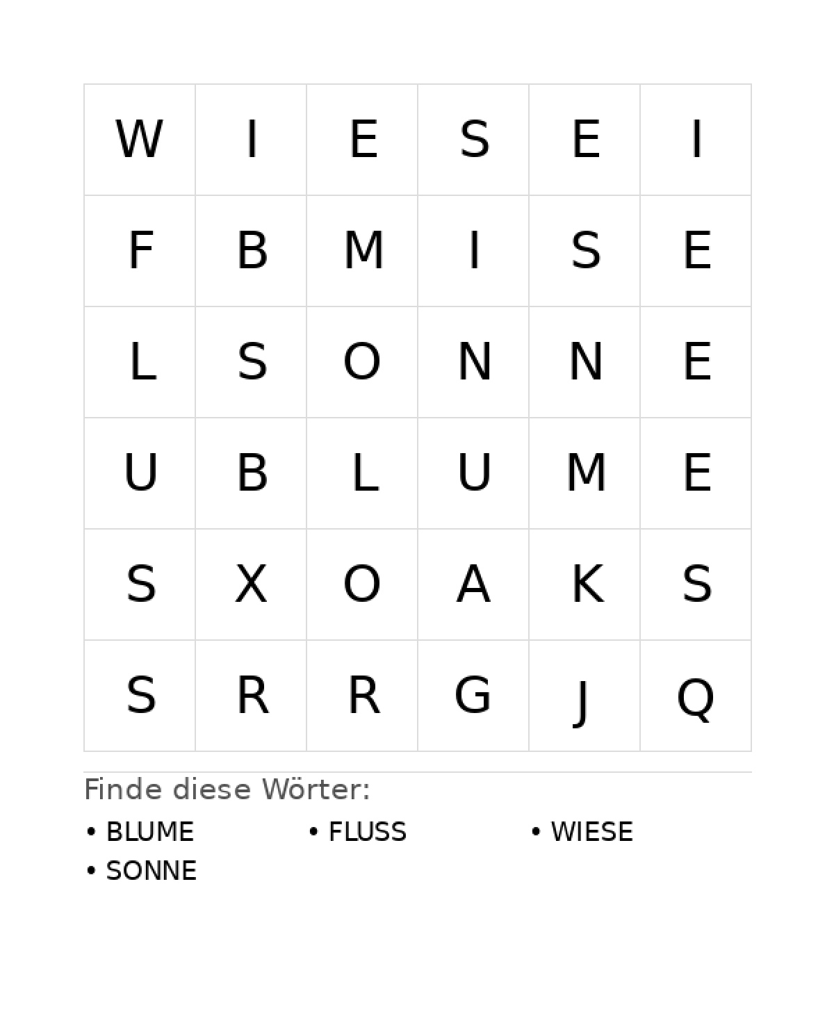 Wortsuchrätsel Wortsuchrätsel: Natur für Vorschule aus der Kategorie Wortsuchrätsel - kostenlos ausdrucken