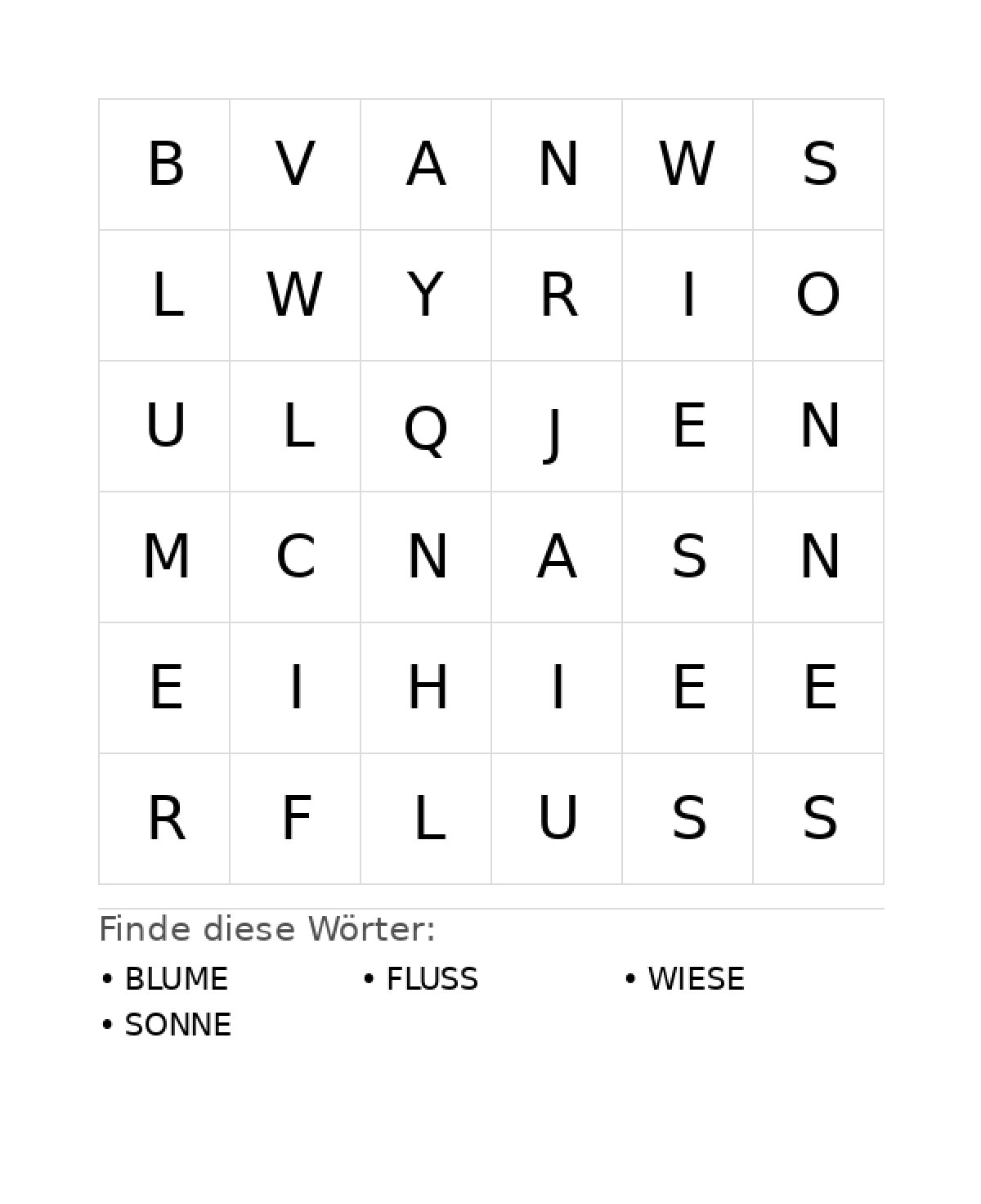 Wortsuchrätsel Wortsuchrätsel: Natur für Vorschule aus der Kategorie Wortsuchrätsel - kostenlos ausdrucken