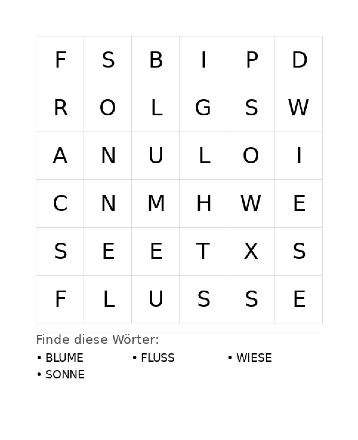 Wortsuchrätsel Wortsuchrätsel: Natur für Vorschule aus der Kategorie Wortsuchrätsel - kostenlos ausdrucken