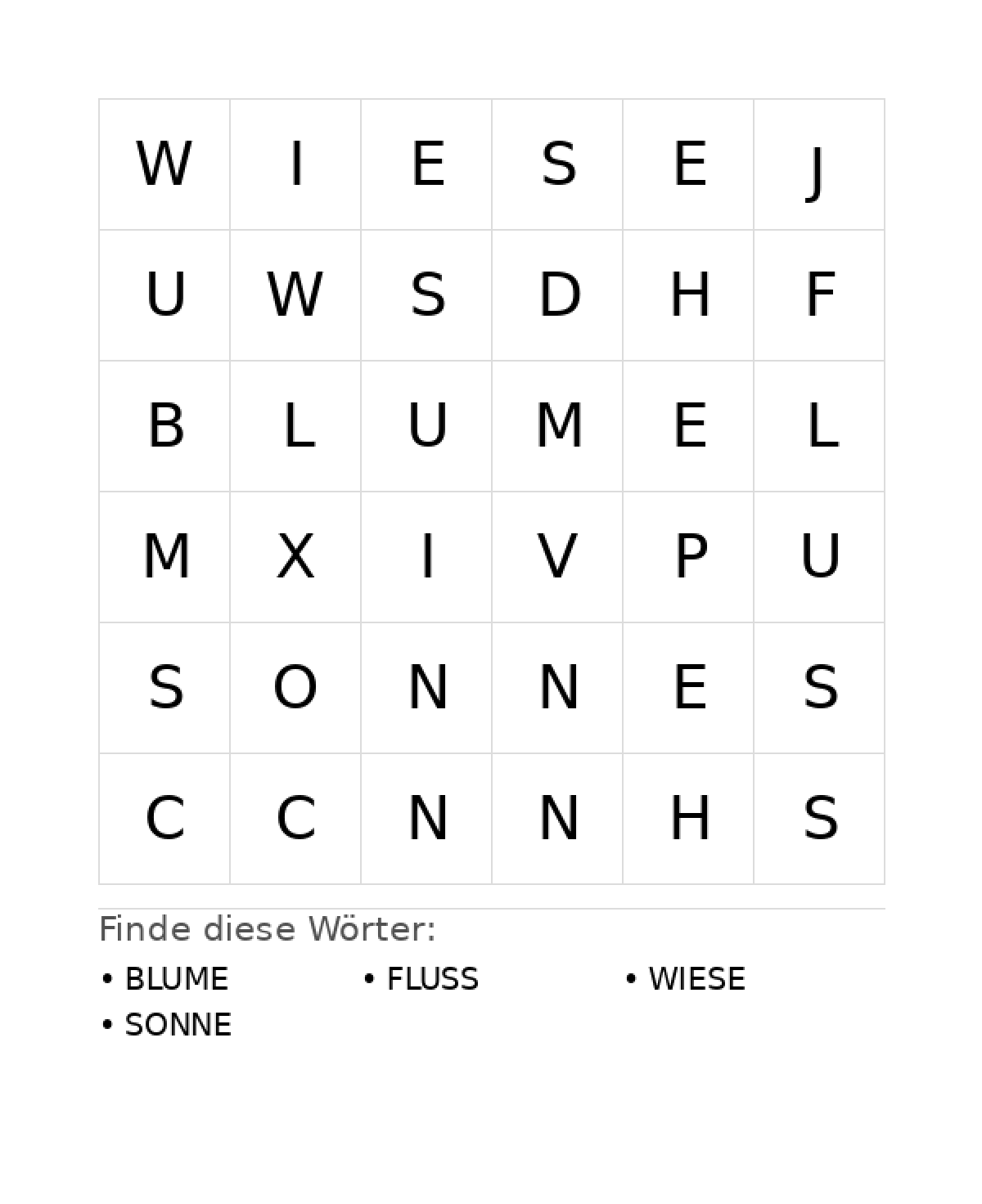 Wortsuchrätsel Wortsuchrätsel: Natur für Vorschule aus der Kategorie Wortsuchrätsel - kostenlos ausdrucken