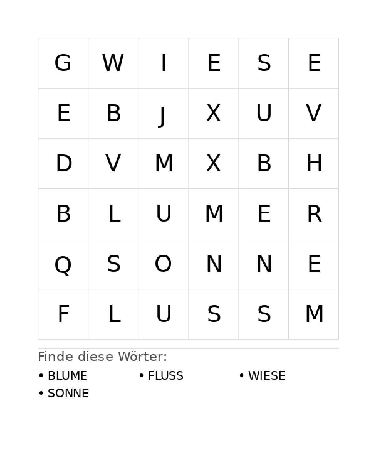 Wortsuchrätsel Wortsuchrätsel: Natur für Vorschule aus der Kategorie Wortsuchrätsel - kostenlos ausdrucken