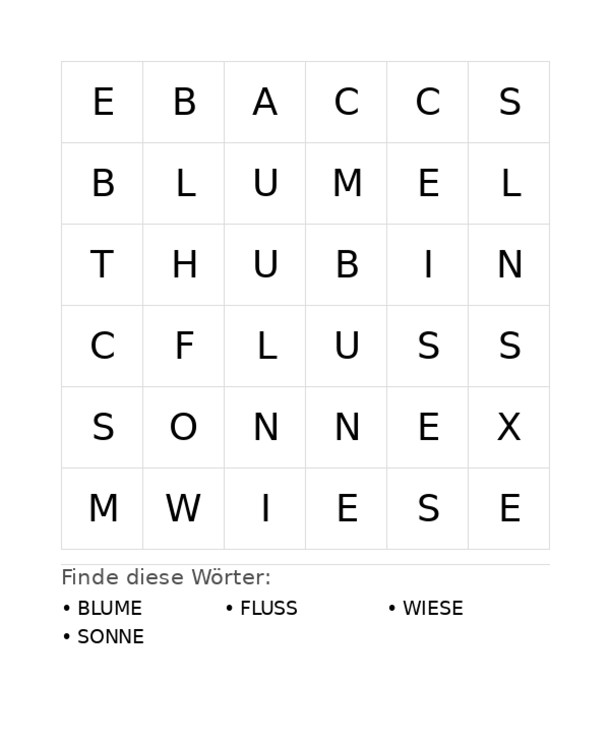 Wortsuchrätsel Wortsuchrätsel: Natur für Vorschule aus der Kategorie Wortsuchrätsel - kostenlos ausdrucken