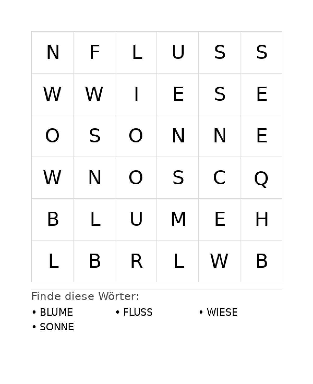 Wortsuchrätsel Wortsuchrätsel: Natur für Vorschule aus der Kategorie Wortsuchrätsel - kostenlos ausdrucken