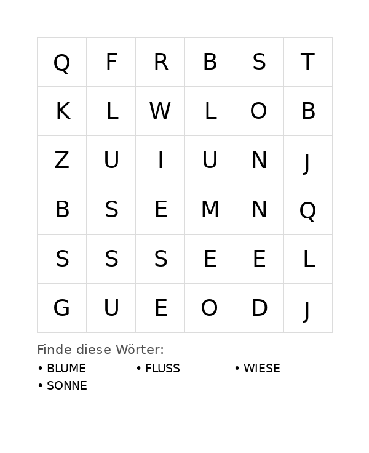 Wortsuchrätsel Wortsuchrätsel: Natur für Vorschule aus der Kategorie Wortsuchrätsel - kostenlos ausdrucken