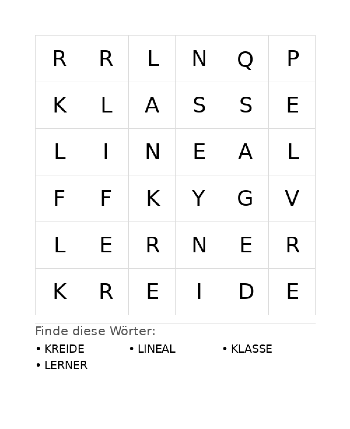 Wortsuchrätsel Wortsuchrätsel: Schule für Vorschule aus der Kategorie Wortsuchrätsel - kostenlos ausdrucken