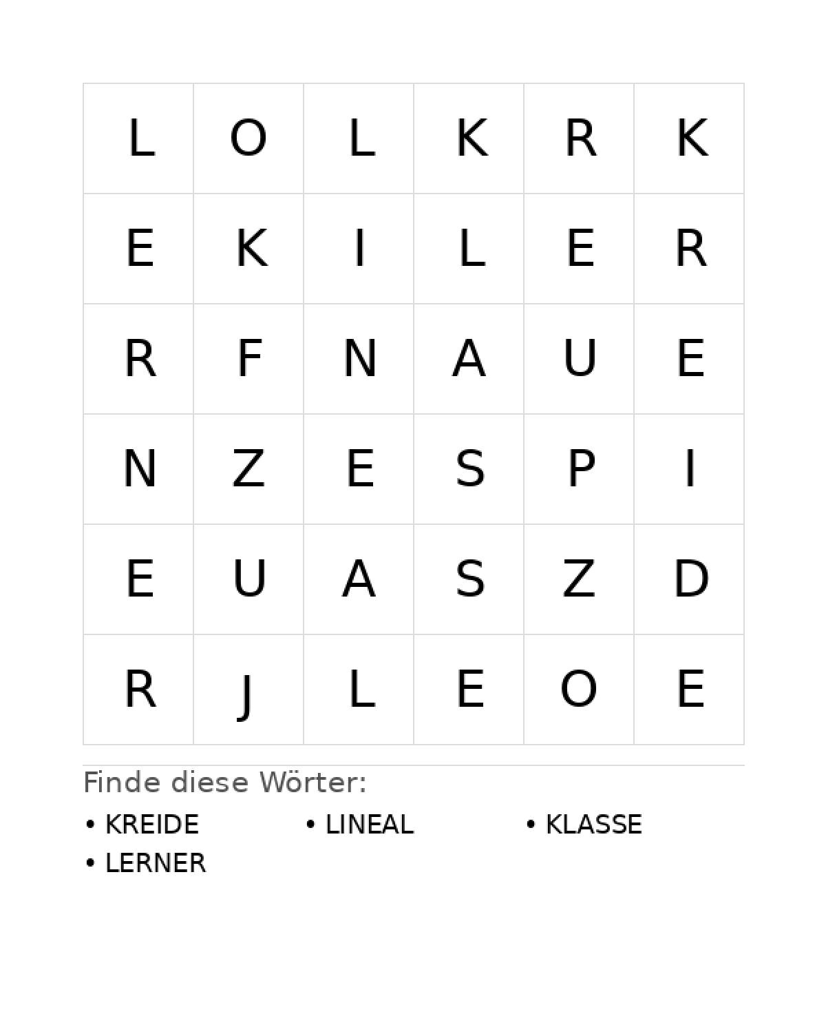 Wortsuchrätsel Wortsuchrätsel: Schule für Vorschule aus der Kategorie Wortsuchrätsel - kostenlos ausdrucken