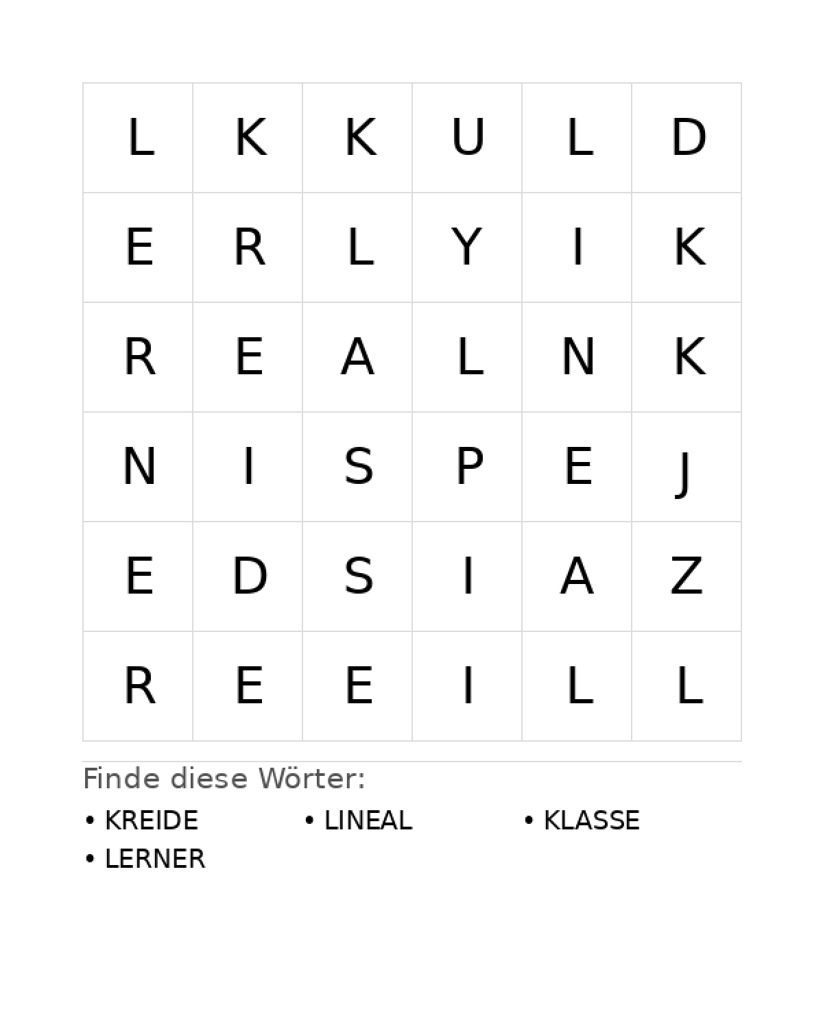 Wortsuchrätsel Wortsuchrätsel: Schule für Vorschule aus der Kategorie Wortsuchrätsel - kostenlos ausdrucken