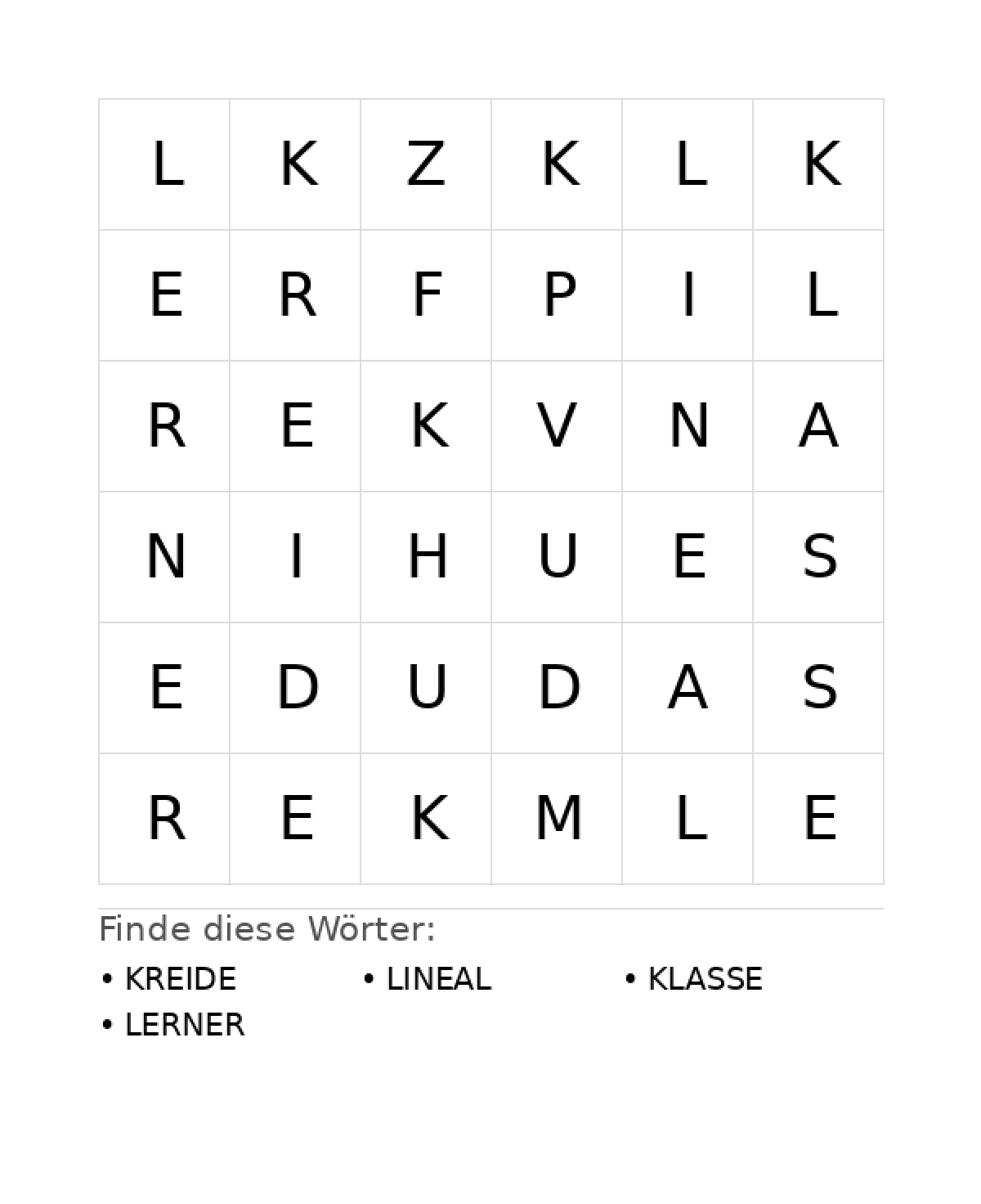 Wortsuchrätsel Wortsuchrätsel: Schule für Vorschule aus der Kategorie Wortsuchrätsel - kostenlos ausdrucken