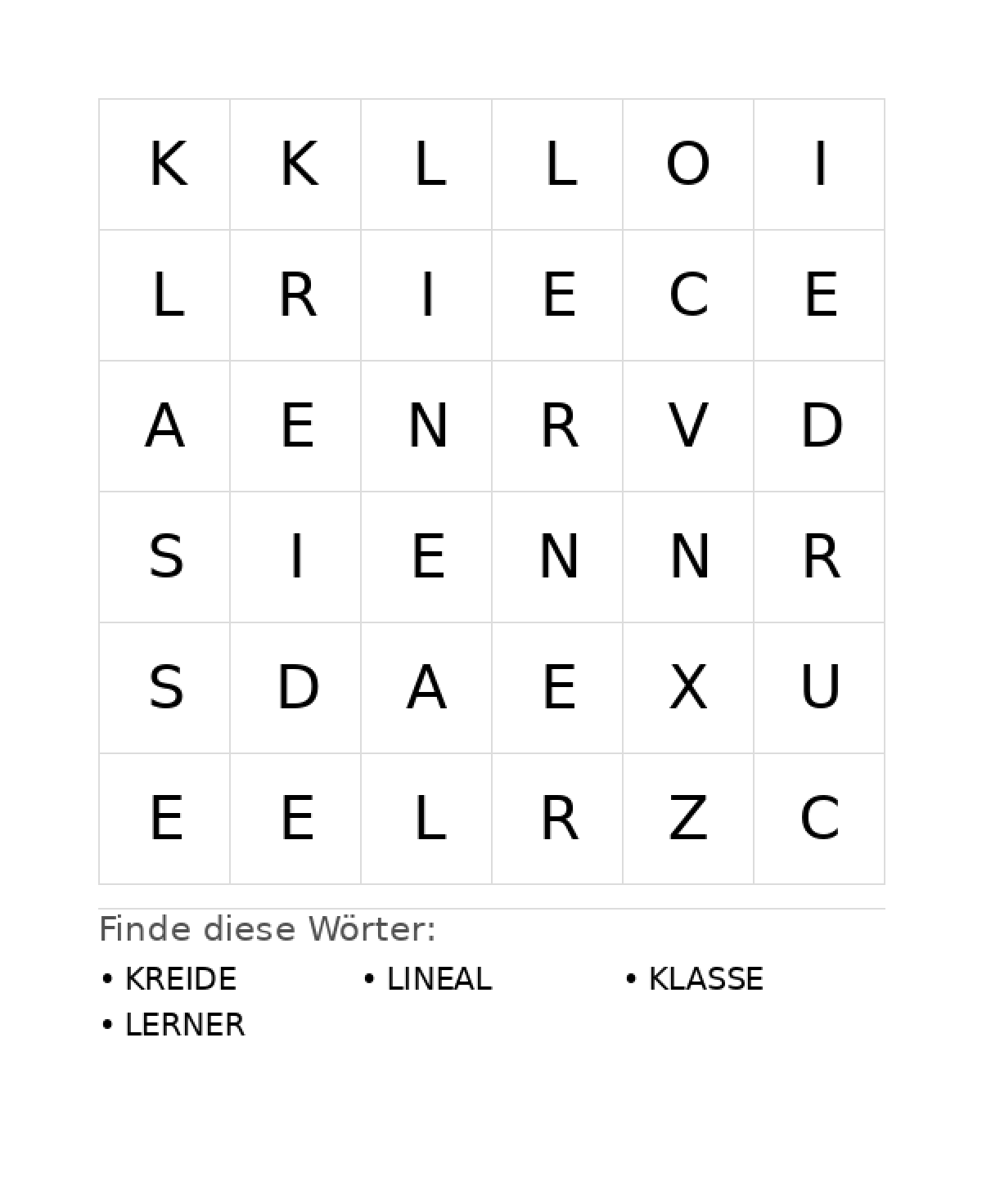 Wortsuchrätsel Wortsuchrätsel: Schule für Vorschule aus der Kategorie Wortsuchrätsel - kostenlos ausdrucken