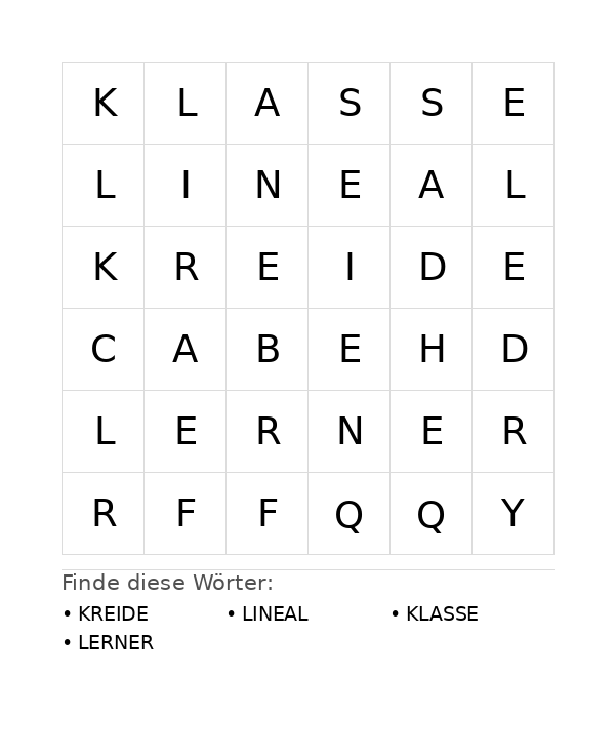 Wortsuchrätsel Wortsuchrätsel: Schule für Vorschule aus der Kategorie Wortsuchrätsel - kostenlos ausdrucken