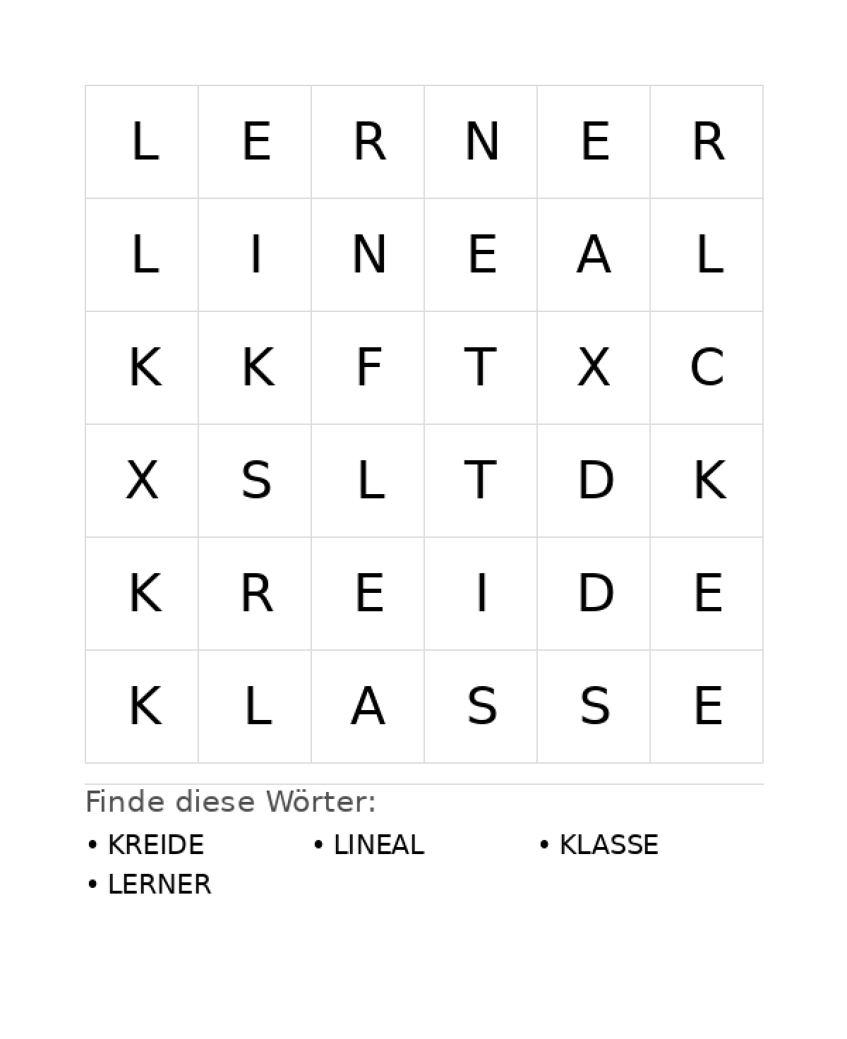 Wortsuchrätsel Wortsuchrätsel: Schule für Vorschule aus der Kategorie Wortsuchrätsel - kostenlos ausdrucken