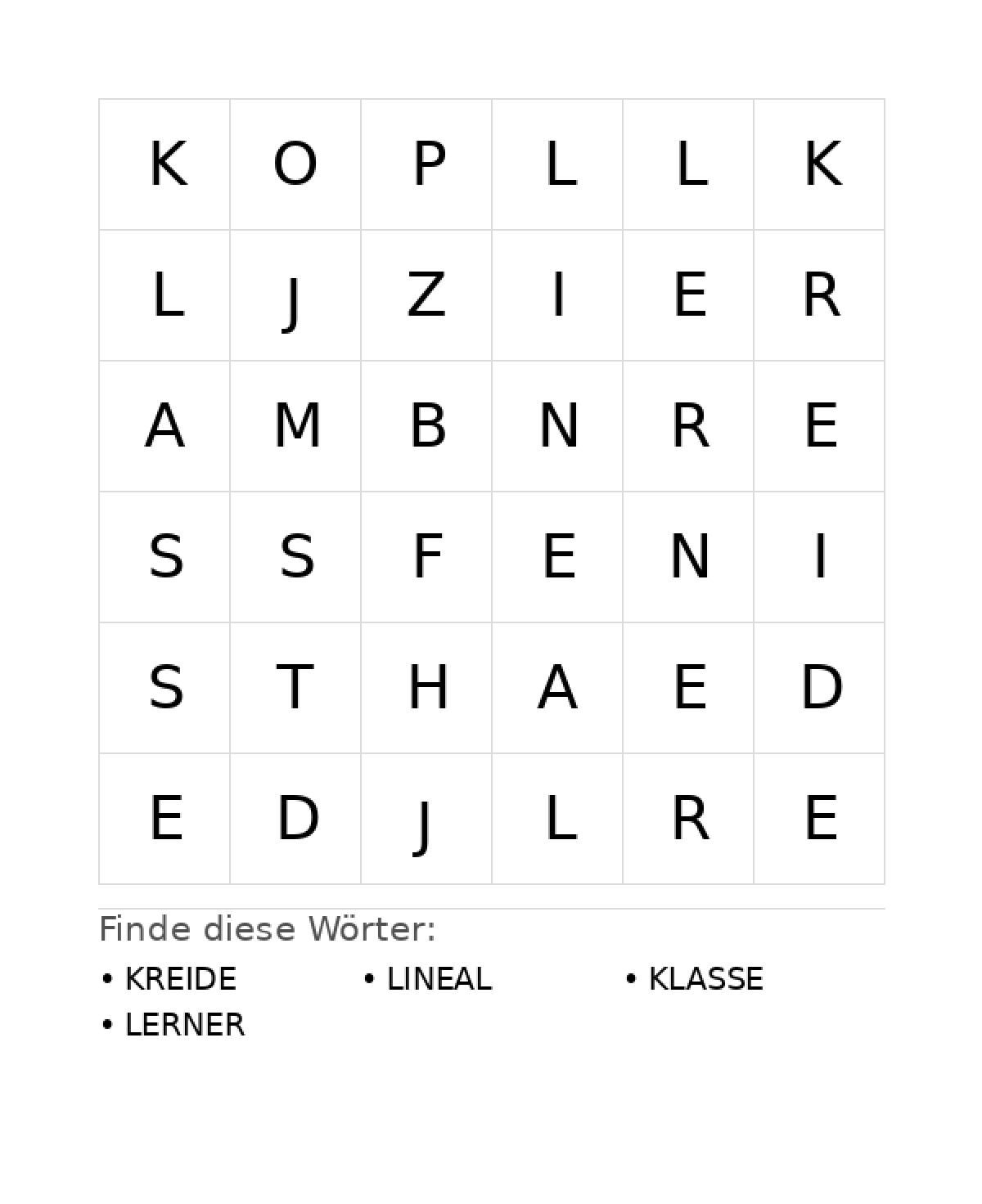 Wortsuchrätsel Wortsuchrätsel: Schule für Vorschule aus der Kategorie Wortsuchrätsel - kostenlos ausdrucken