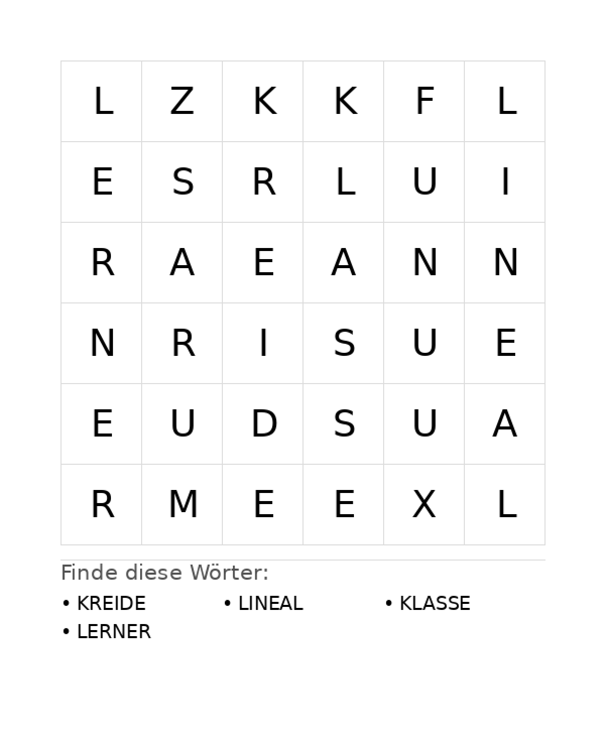 Wortsuchrätsel Wortsuchrätsel: Schule für Vorschule aus der Kategorie Wortsuchrätsel - kostenlos ausdrucken
