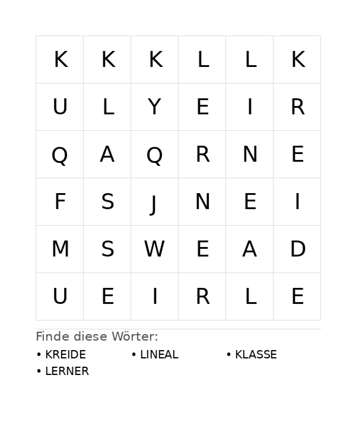 Wortsuchrätsel Wortsuchrätsel: Schule für Vorschule aus der Kategorie Wortsuchrätsel - kostenlos ausdrucken