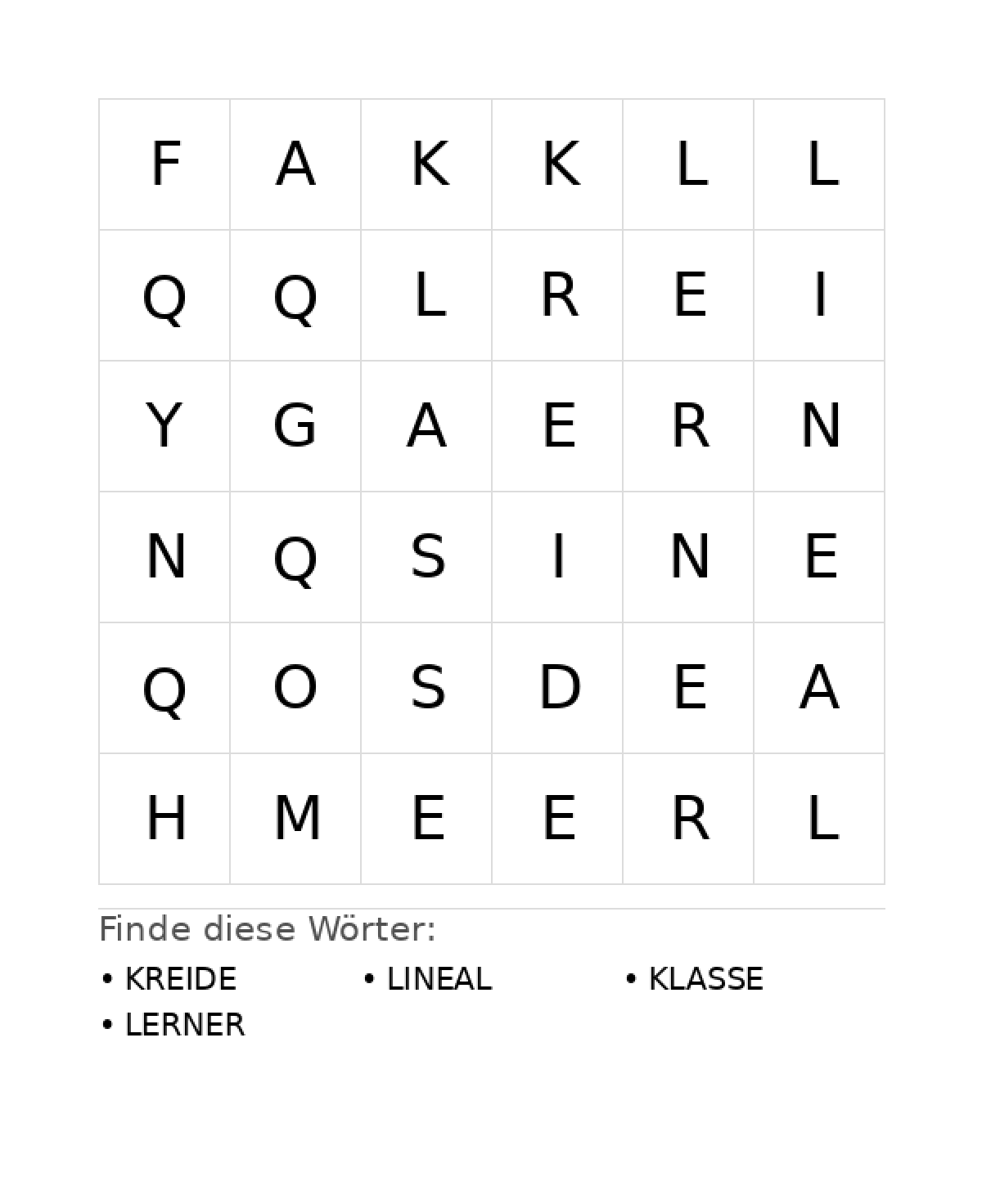 Wortsuchrätsel Wortsuchrätsel: Schule für Vorschule aus der Kategorie Wortsuchrätsel - kostenlos ausdrucken
