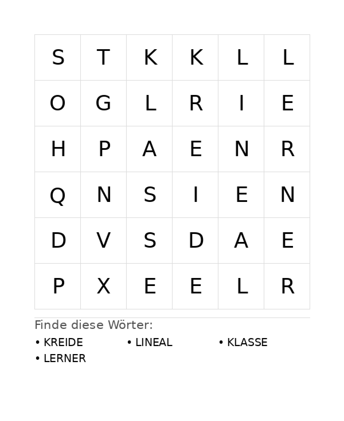 Wortsuchrätsel Wortsuchrätsel: Schule für Vorschule aus der Kategorie Wortsuchrätsel - kostenlos ausdrucken