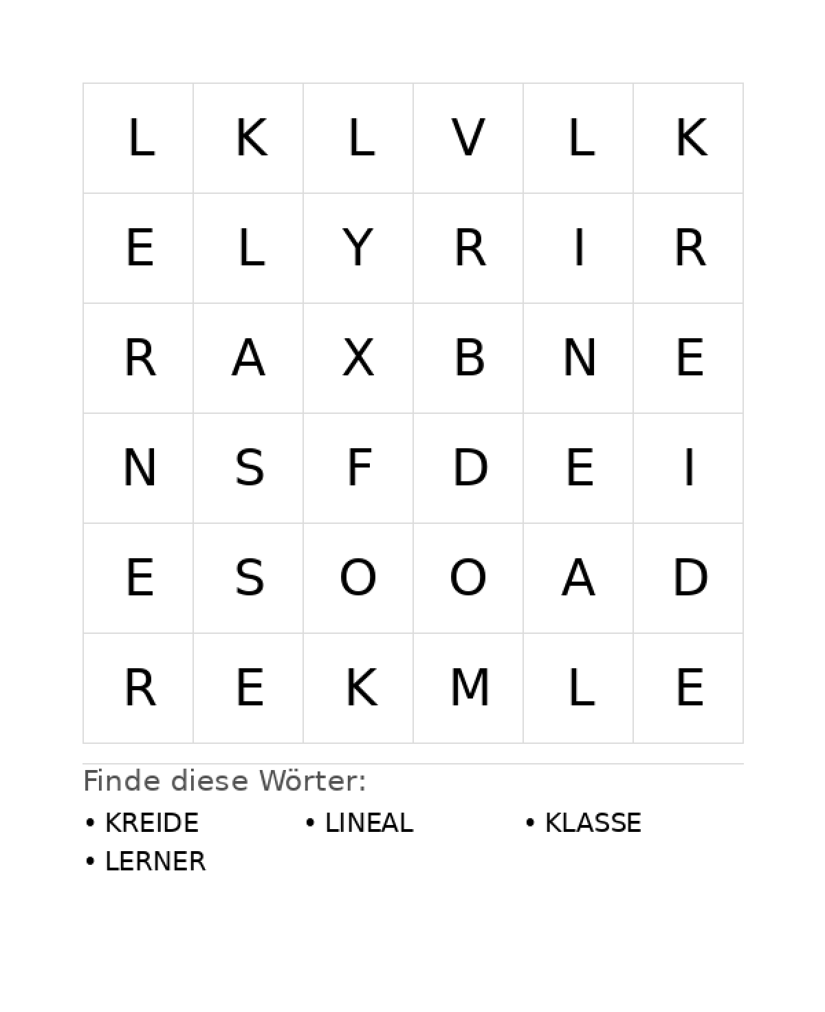 Wortsuchrätsel Wortsuchrätsel: Schule für Vorschule aus der Kategorie Wortsuchrätsel - kostenlos ausdrucken