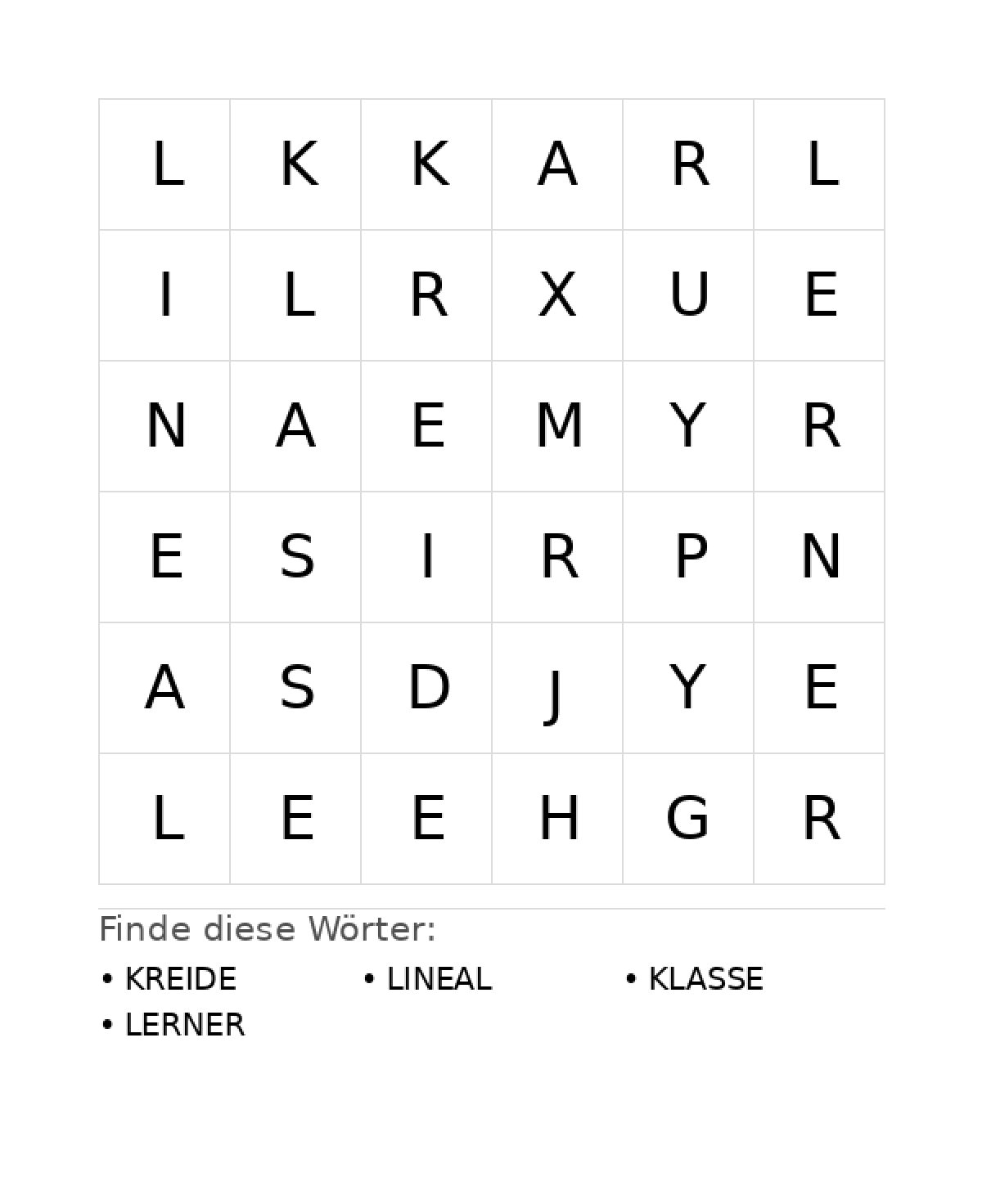 Wortsuchrätsel Wortsuchrätsel: Schule für Vorschule aus der Kategorie Wortsuchrätsel - kostenlos ausdrucken
