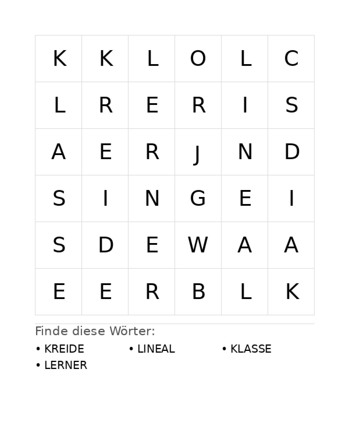 Wortsuchrätsel Wortsuchrätsel: Schule für Vorschule aus der Kategorie Wortsuchrätsel - kostenlos ausdrucken