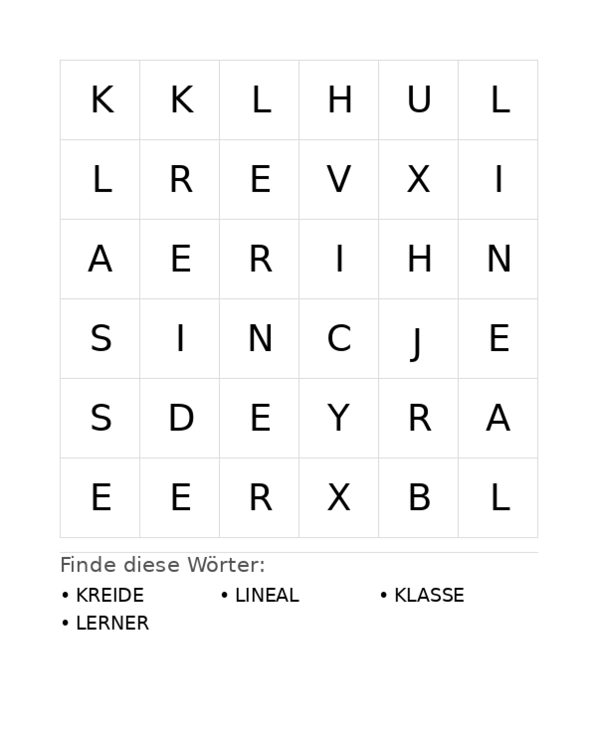 Wortsuchrätsel Wortsuchrätsel: Schule für Vorschule aus der Kategorie Wortsuchrätsel - kostenlos ausdrucken