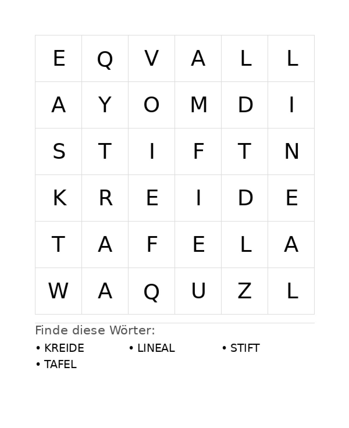 Wortsuchrätsel Wortsuchrätsel: Schule für Vorschule aus der Kategorie Wortsuchrätsel - kostenlos ausdrucken