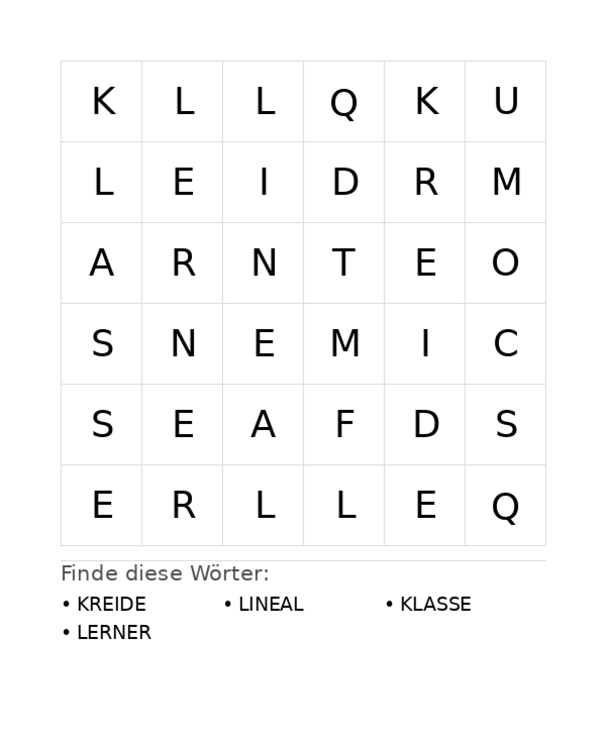 Wortsuchrätsel Wortsuchrätsel: Schule für Vorschule aus der Kategorie Wortsuchrätsel - kostenlos ausdrucken