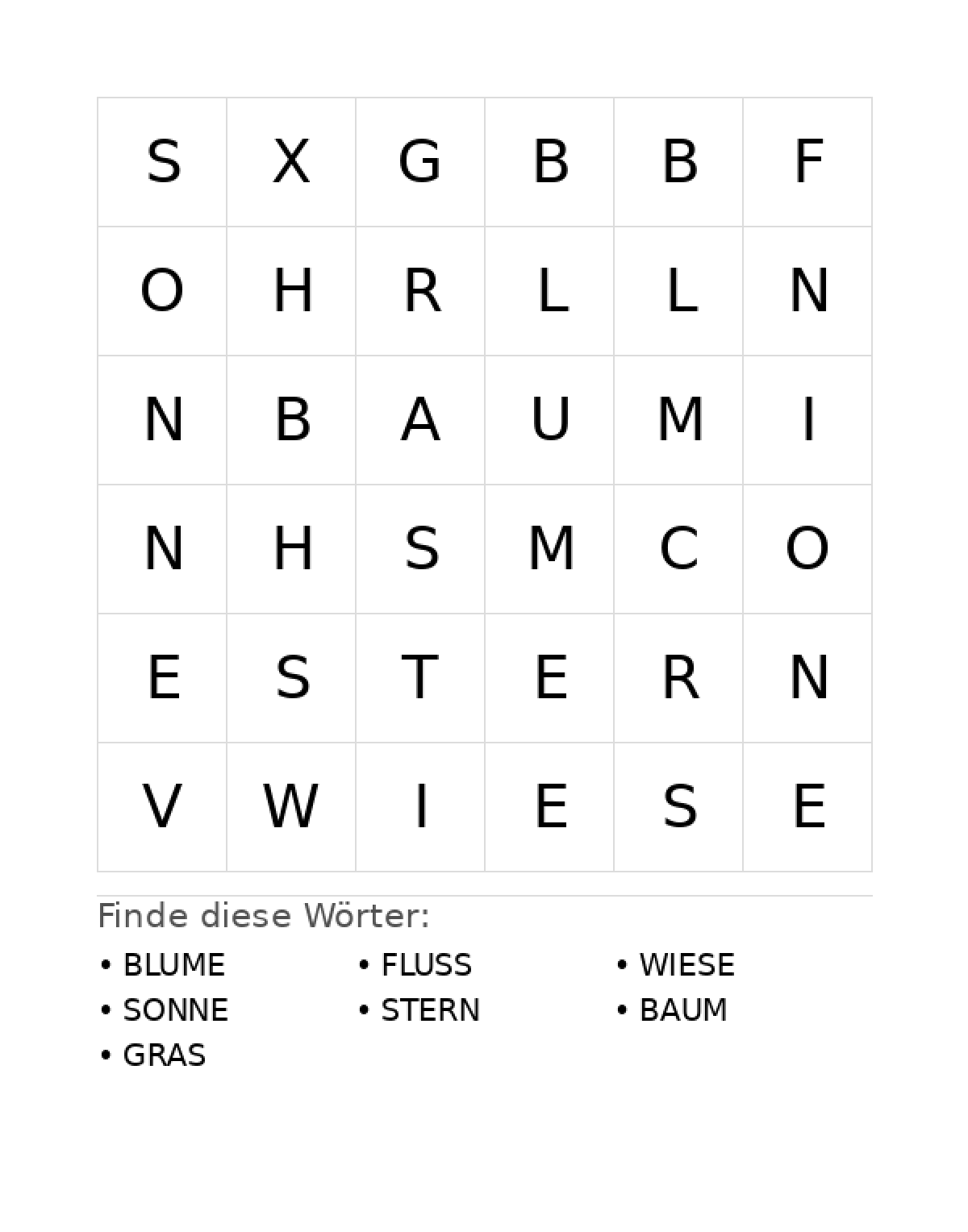 Wortsuchrätsel Wortsuchrätsel: Natur für Vorschule aus der Kategorie Wortsuchrätsel - kostenlos ausdrucken