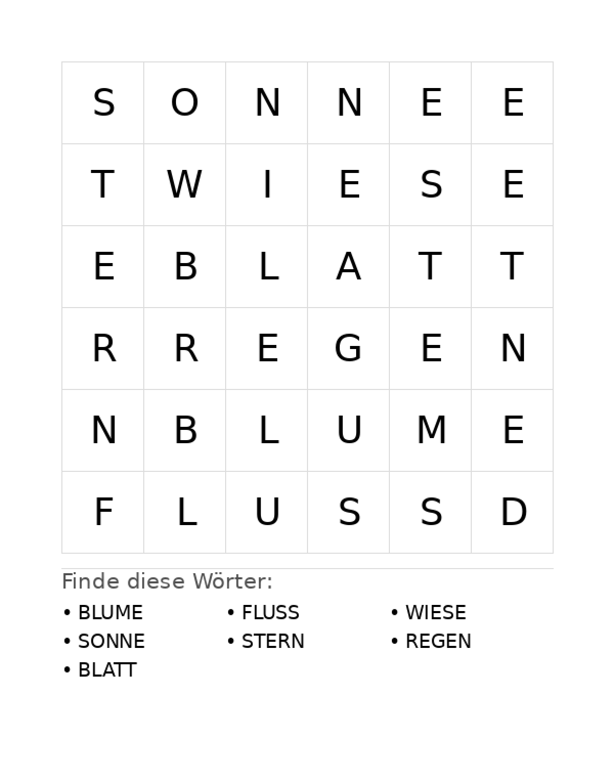 Wortsuchrätsel Wortsuchrätsel: Natur für Vorschule aus der Kategorie Wortsuchrätsel - kostenlos ausdrucken