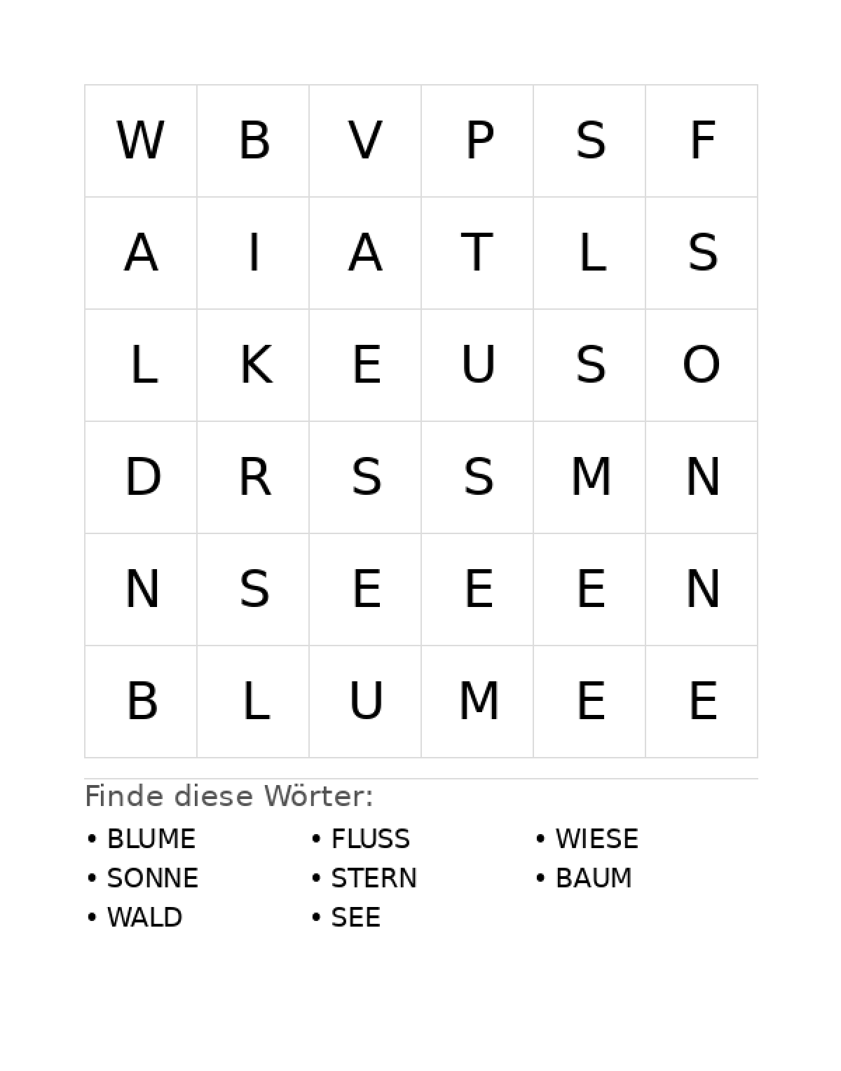 Wortsuchrätsel Wortsuchrätsel: Natur für Vorschule aus der Kategorie Wortsuchrätsel - kostenlos ausdrucken