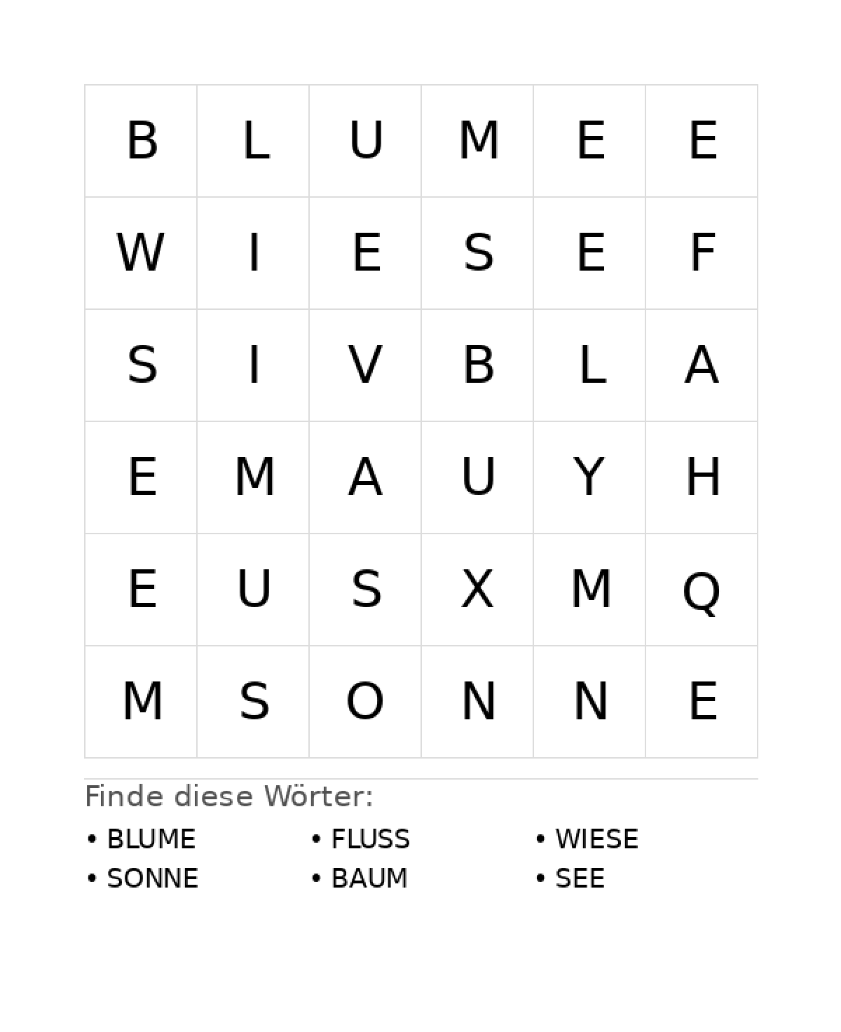 Wortsuchrätsel Wortsuchrätsel: Natur für Vorschule aus der Kategorie Wortsuchrätsel - kostenlos ausdrucken