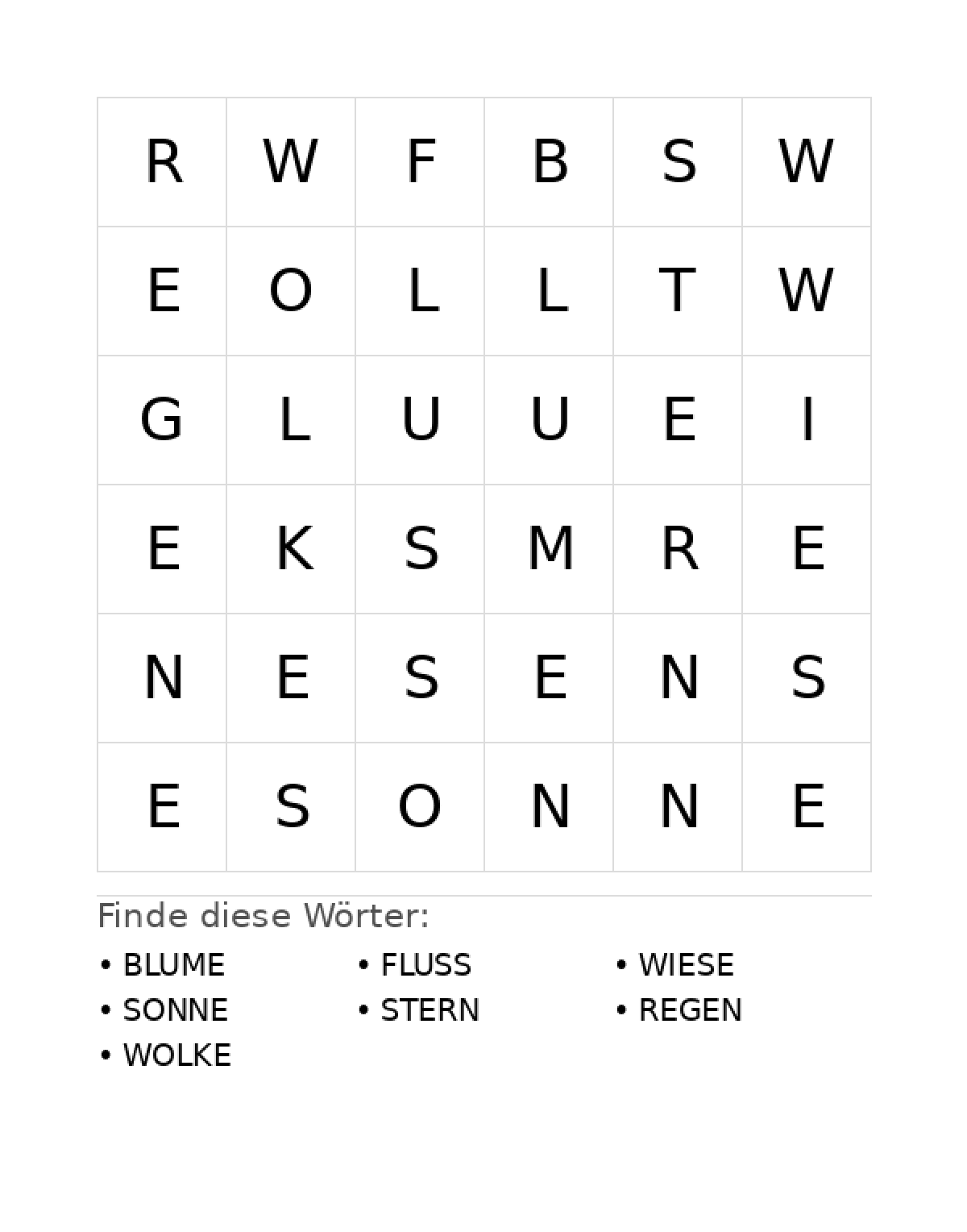 Wortsuchrätsel Wortsuchrätsel: Natur für Vorschule aus der Kategorie Wortsuchrätsel - kostenlos ausdrucken