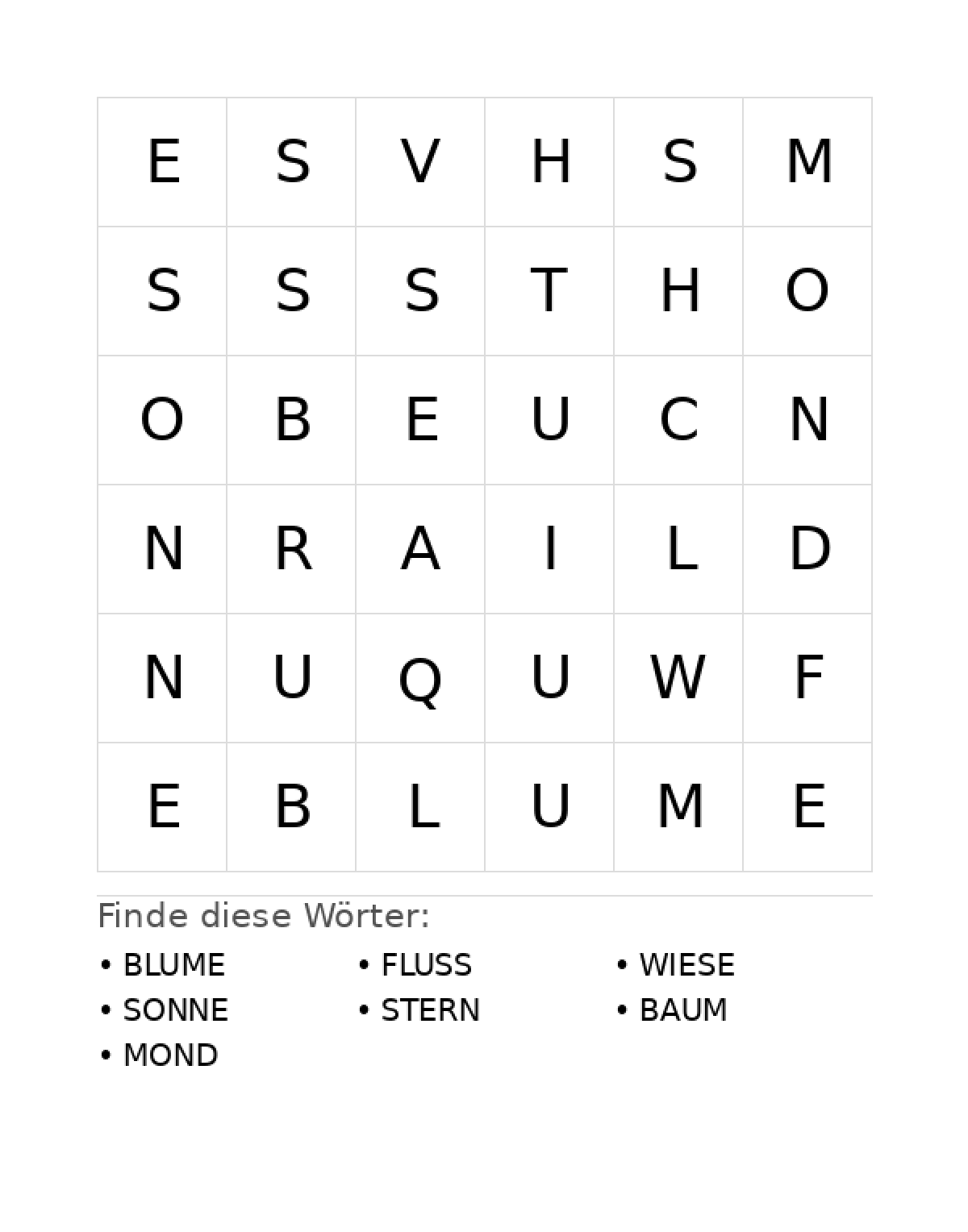 Wortsuchrätsel Wortsuchrätsel: Natur für Vorschule aus der Kategorie Wortsuchrätsel - kostenlos ausdrucken