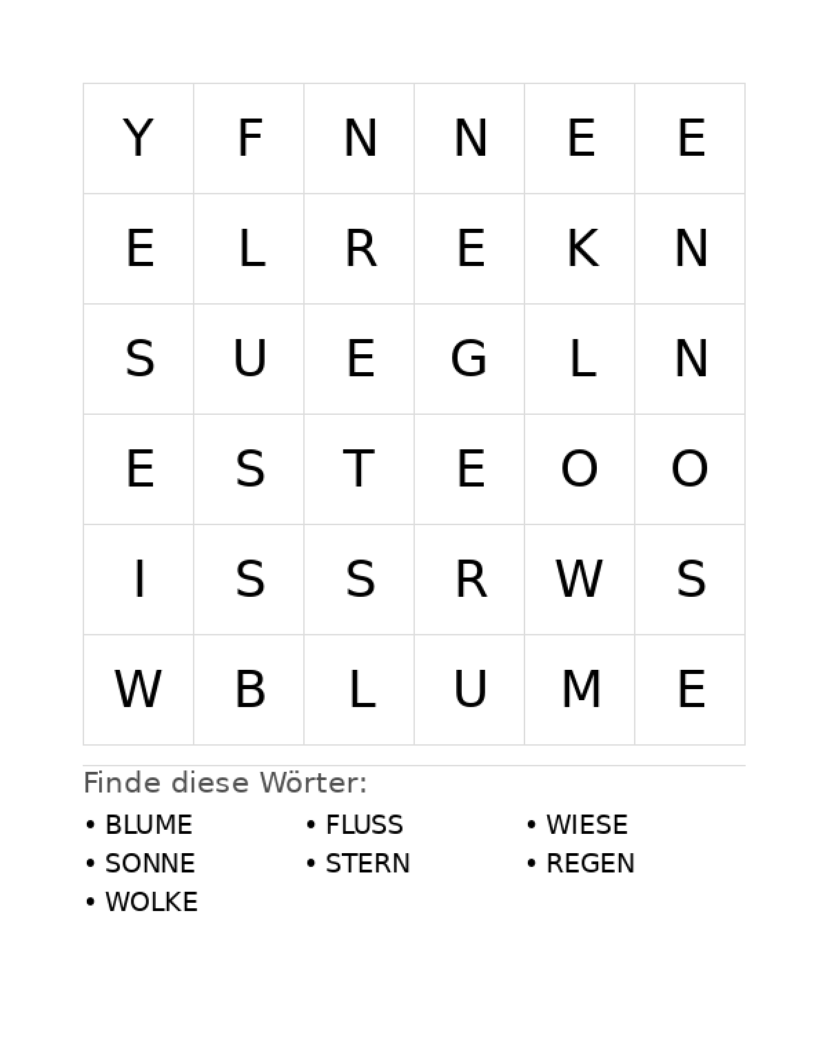 Wortsuchrätsel Wortsuchrätsel: Natur für Vorschule aus der Kategorie Wortsuchrätsel - kostenlos ausdrucken