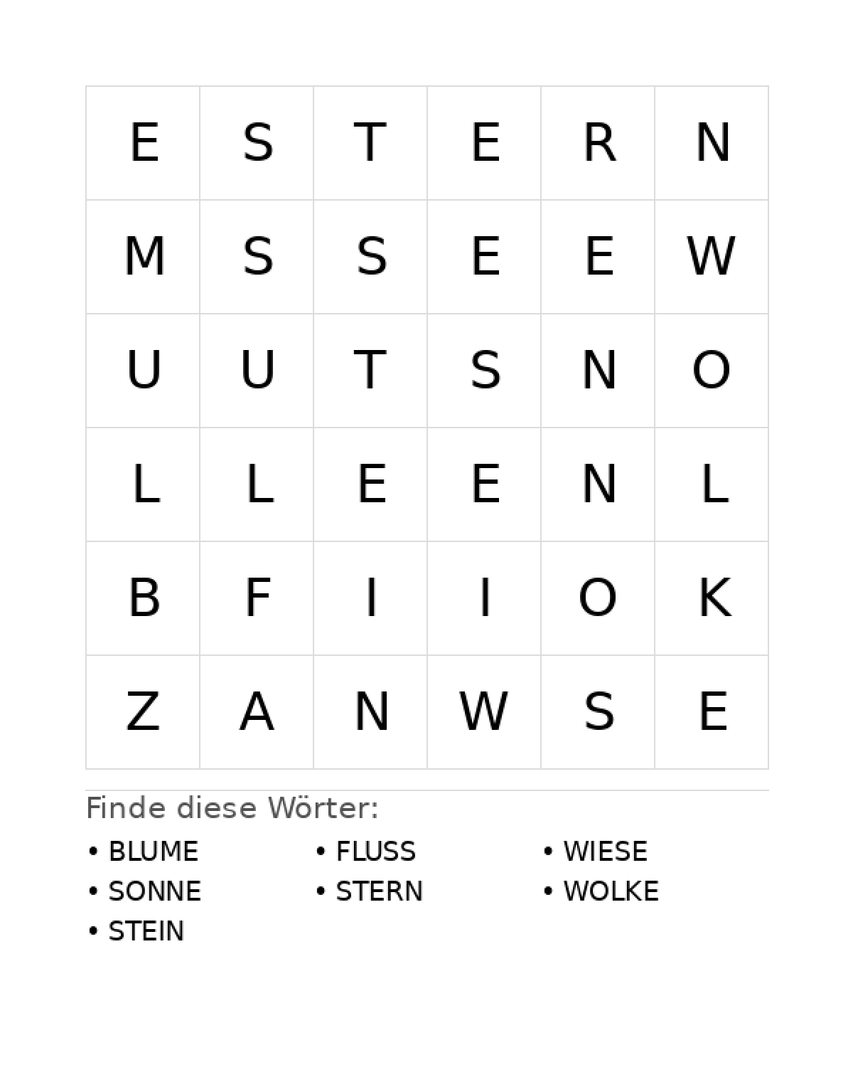 Wortsuchrätsel Wortsuchrätsel: Natur für Vorschule aus der Kategorie Wortsuchrätsel - kostenlos ausdrucken