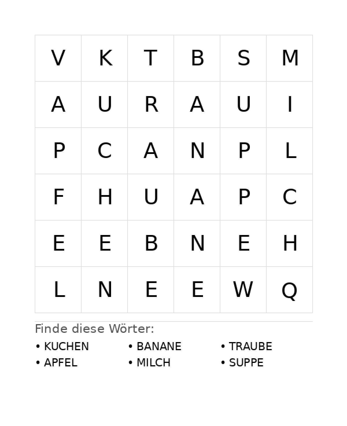 Wortsuchrätsel Wortsuchrätsel: Essen für Vorschule aus der Kategorie Wortsuchrätsel - kostenlos ausdrucken