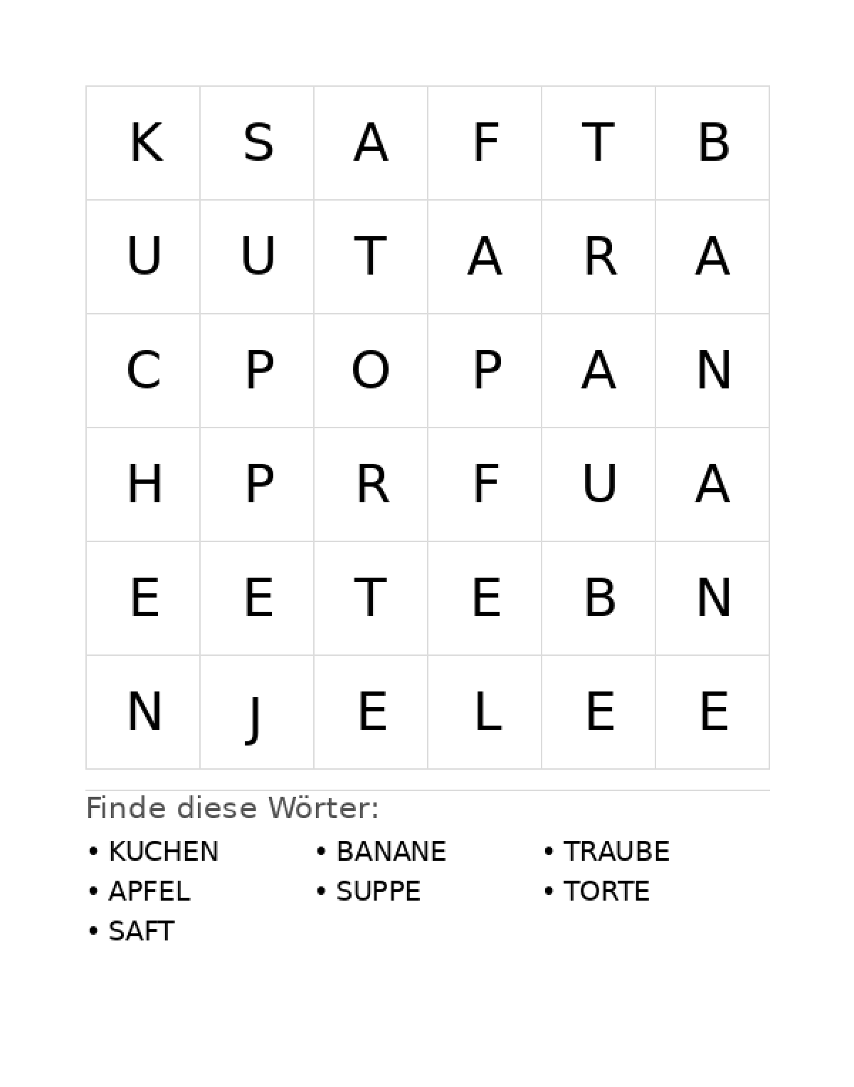 Wortsuchrätsel Wortsuchrätsel: Essen für Vorschule aus der Kategorie Wortsuchrätsel - kostenlos ausdrucken
