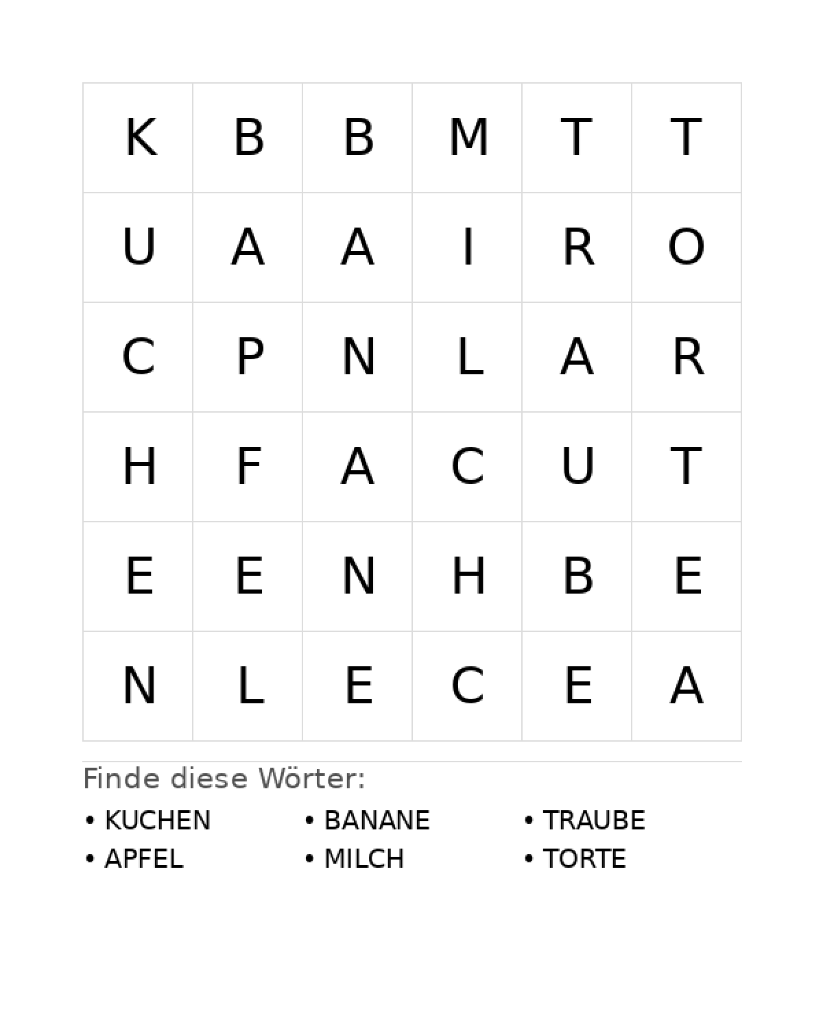 Wortsuchrätsel Wortsuchrätsel: Essen für Vorschule aus der Kategorie Wortsuchrätsel - kostenlos ausdrucken
