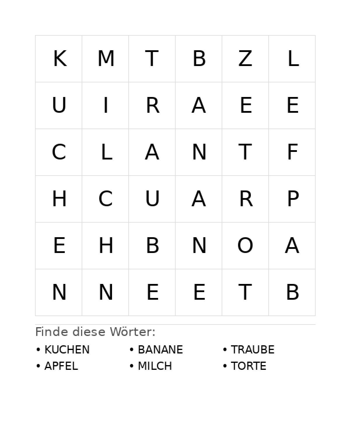 Wortsuchrätsel Wortsuchrätsel: Essen für Vorschule aus der Kategorie Wortsuchrätsel - kostenlos ausdrucken