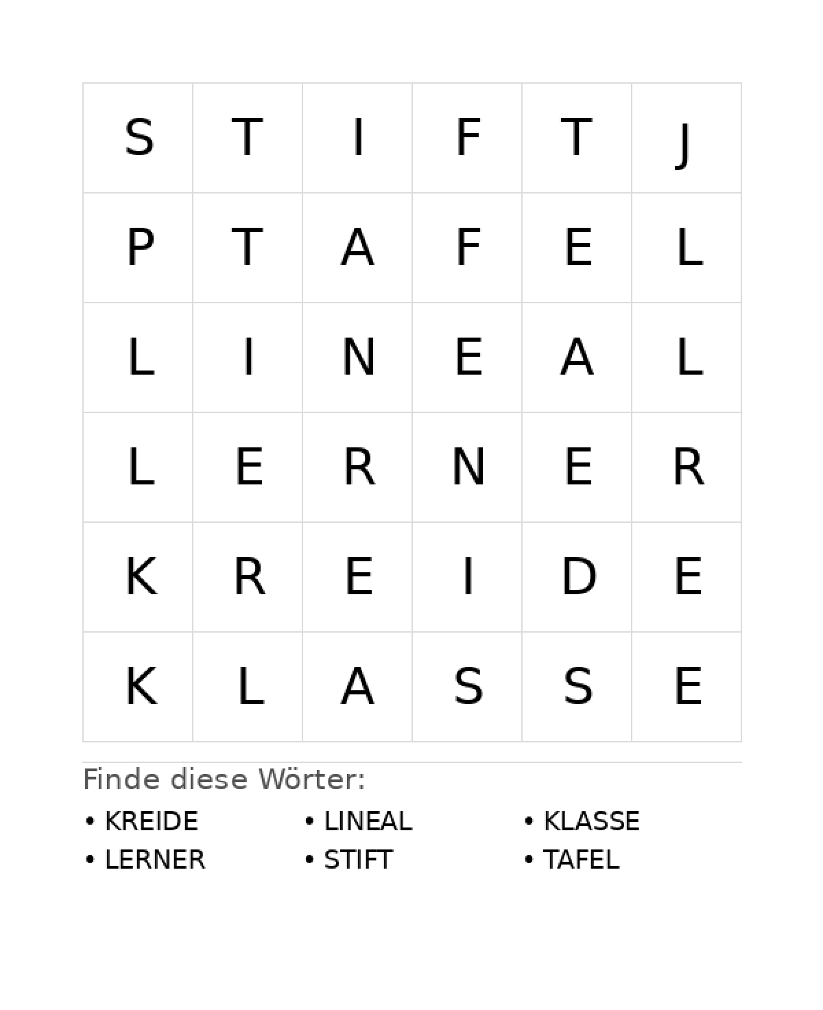 Wortsuchrätsel Wortsuchrätsel: Schule für Vorschule aus der Kategorie Wortsuchrätsel - kostenlos ausdrucken