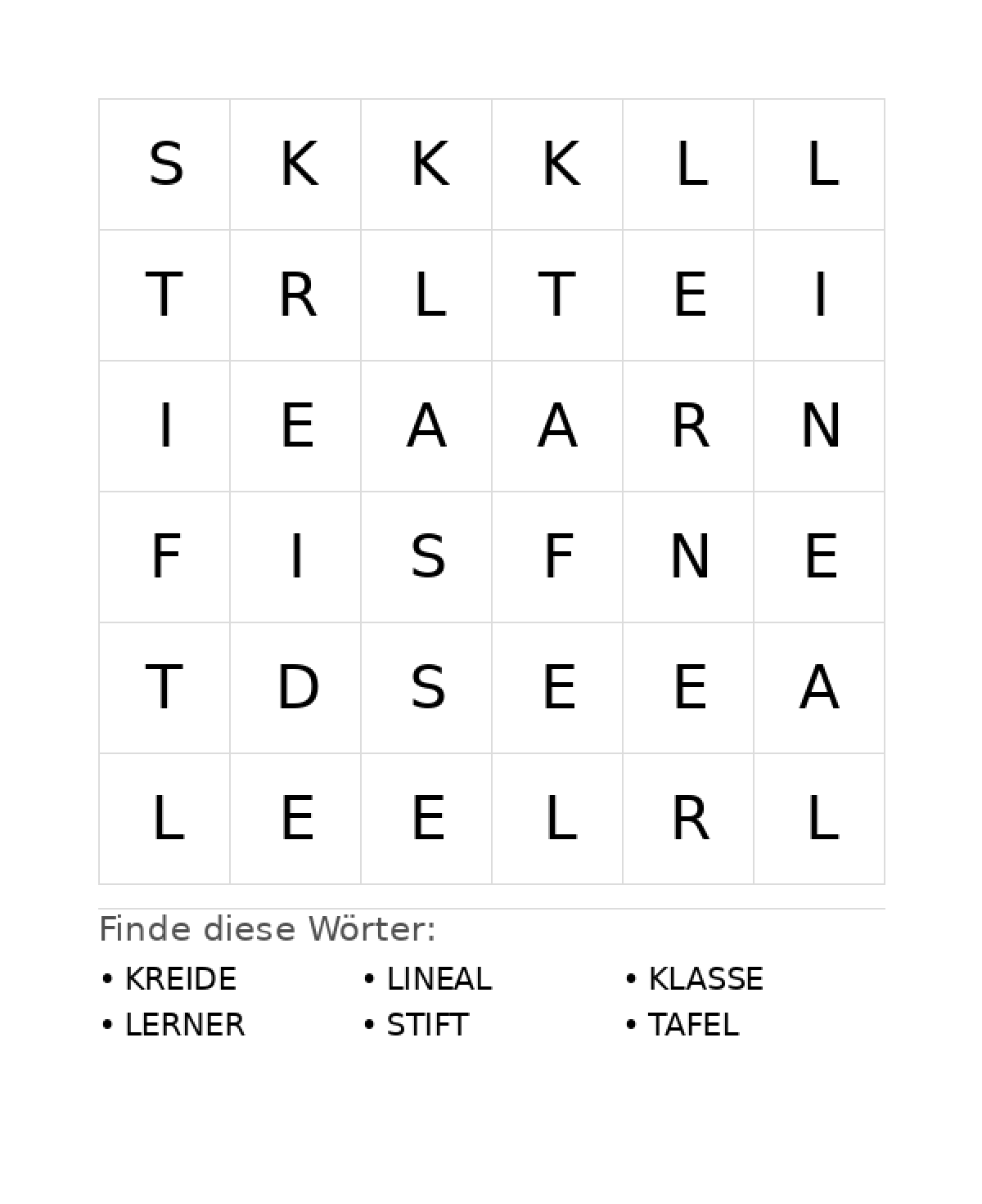 Wortsuchrätsel Wortsuchrätsel: Schule für Vorschule aus der Kategorie Wortsuchrätsel - kostenlos ausdrucken