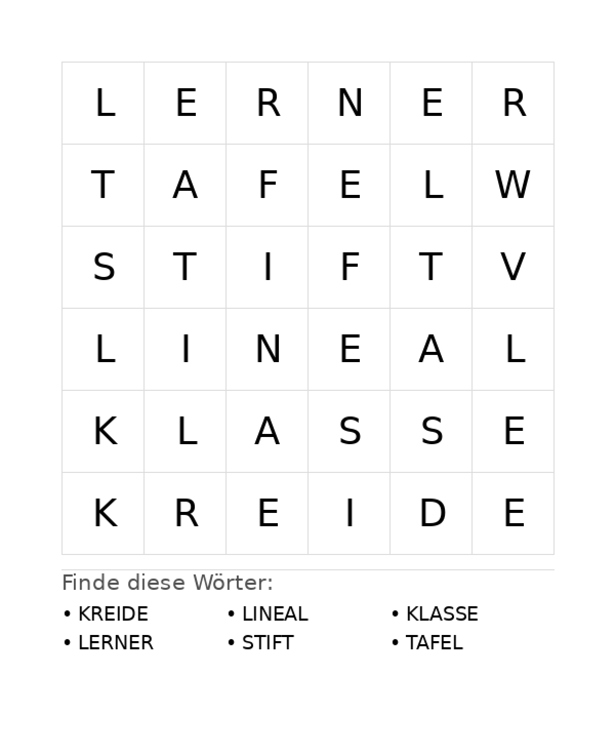 Wortsuchrätsel Wortsuchrätsel: Schule für Vorschule aus der Kategorie Wortsuchrätsel - kostenlos ausdrucken