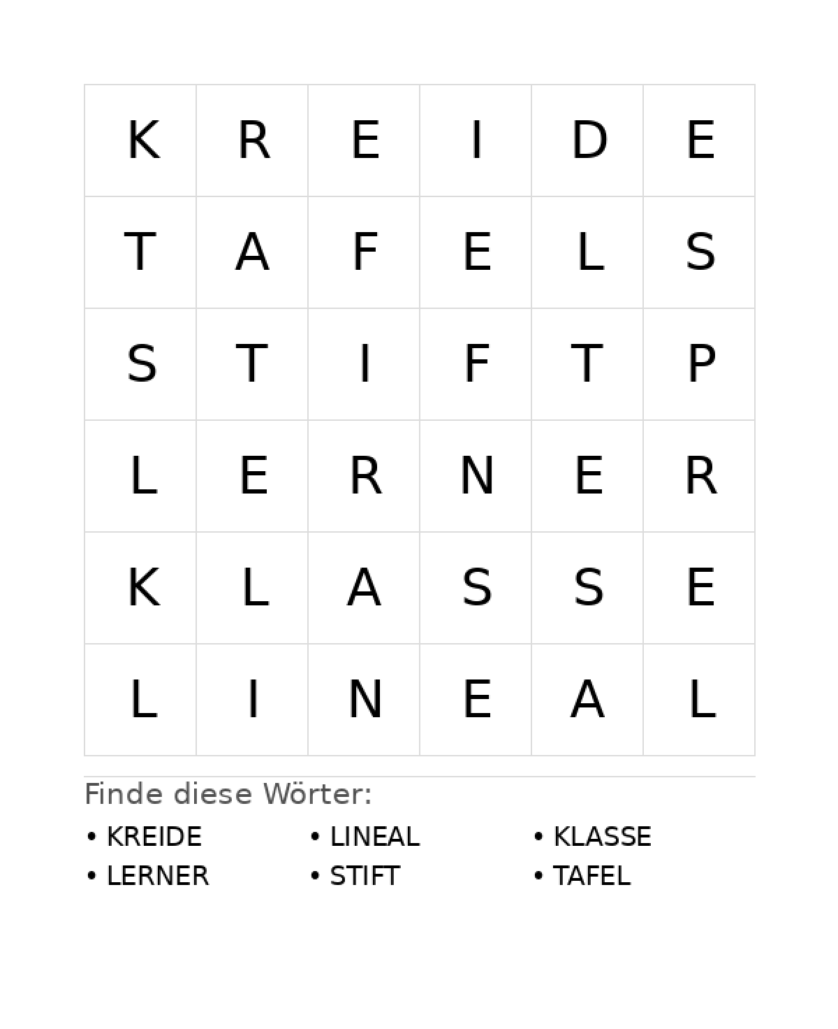 Wortsuchrätsel Wortsuchrätsel: Schule für Vorschule aus der Kategorie Wortsuchrätsel - kostenlos ausdrucken